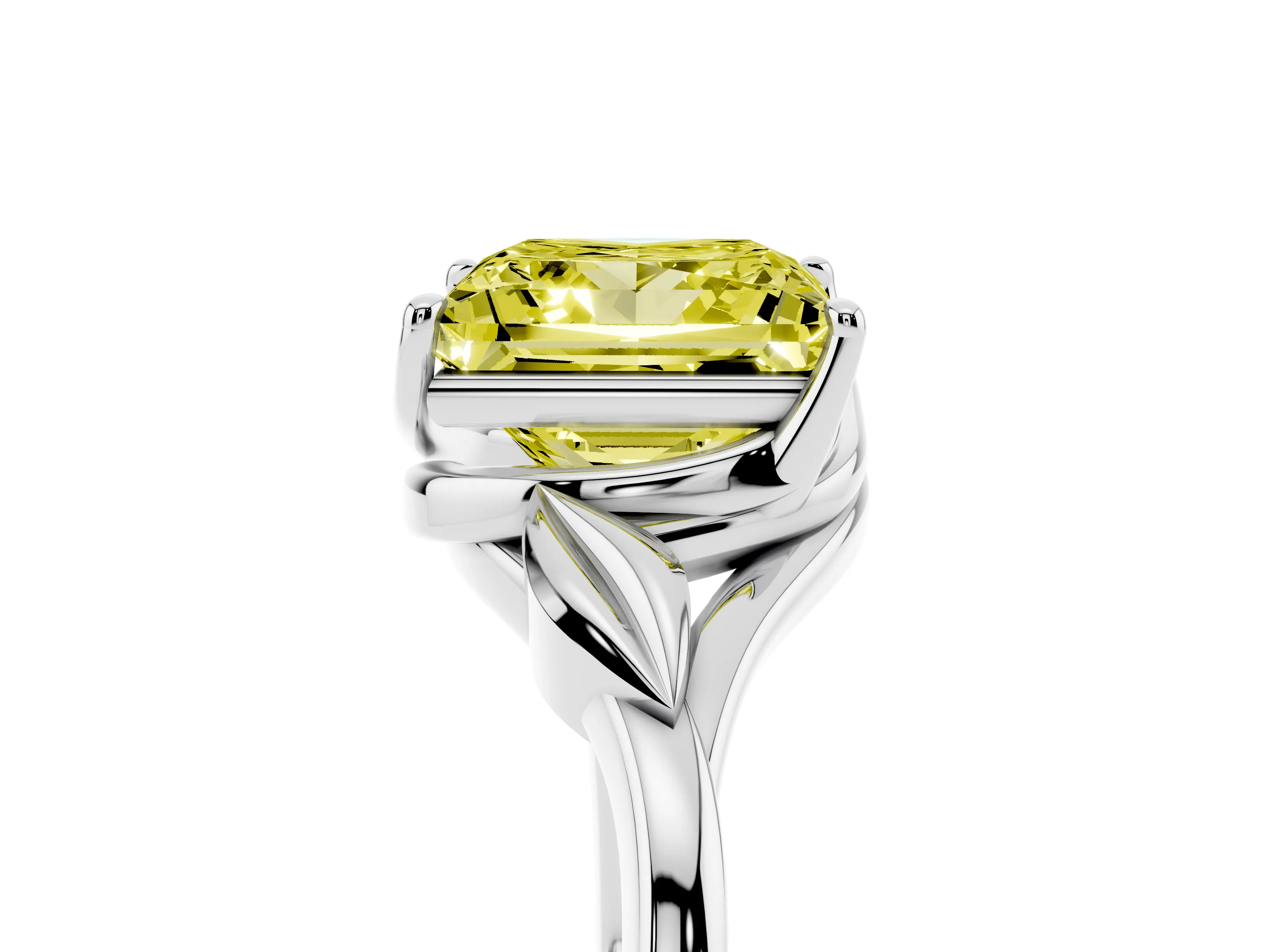 Fancy Yellow Princess Cut Diamond Solitaire Ring Set in Platinum with Polished Twist Band