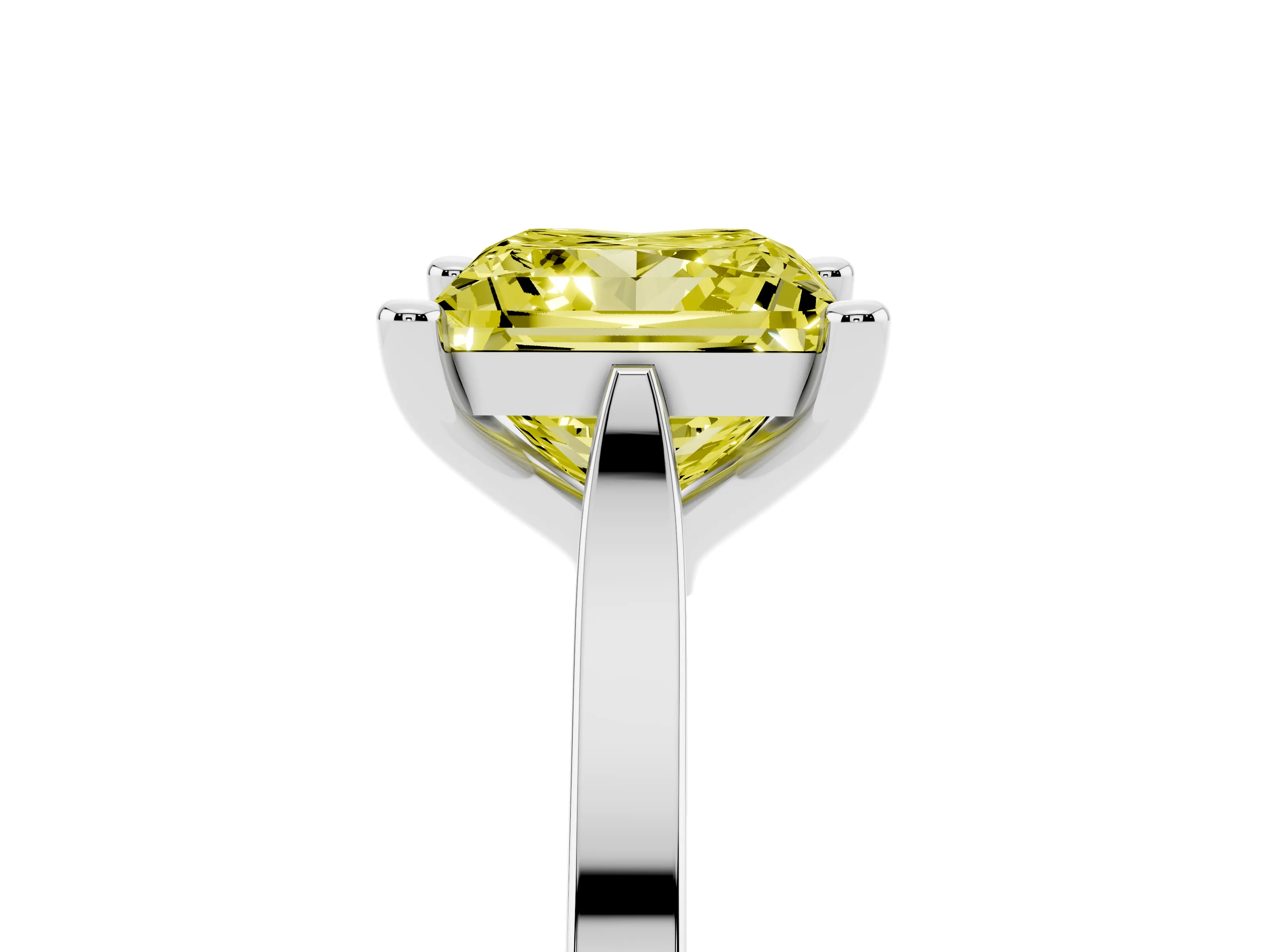 Fancy Yellow Princess Cut Diamond Solitaire Ring Set in Silver with Prong Setting and Tapered Band