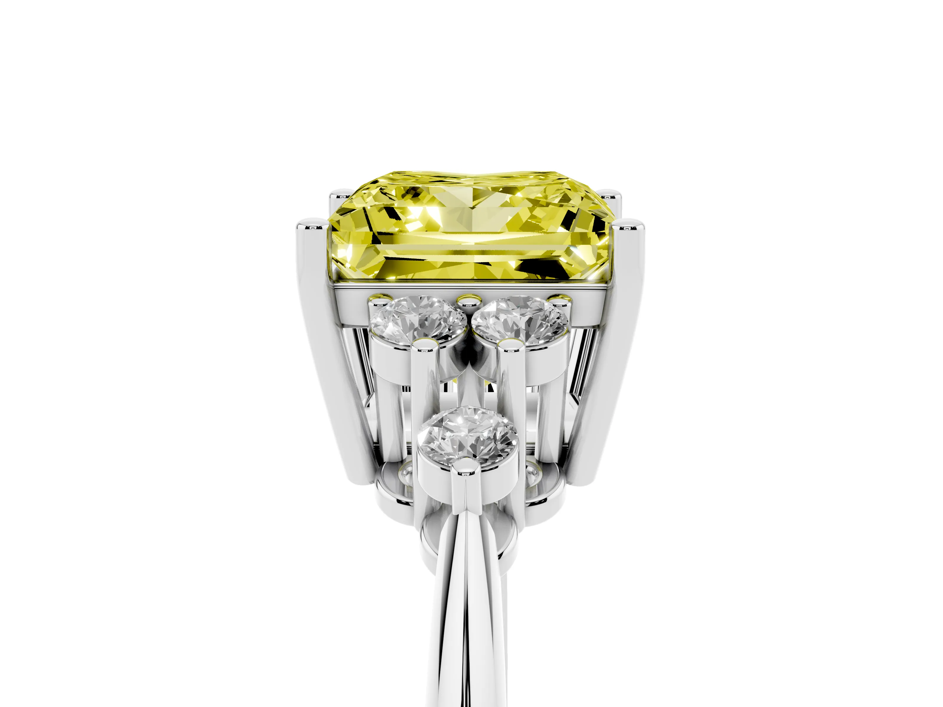 Fancy Yellow Princess Cut Diamond Cluster Ring Set in Platinum with Plain Band and Prong Setting