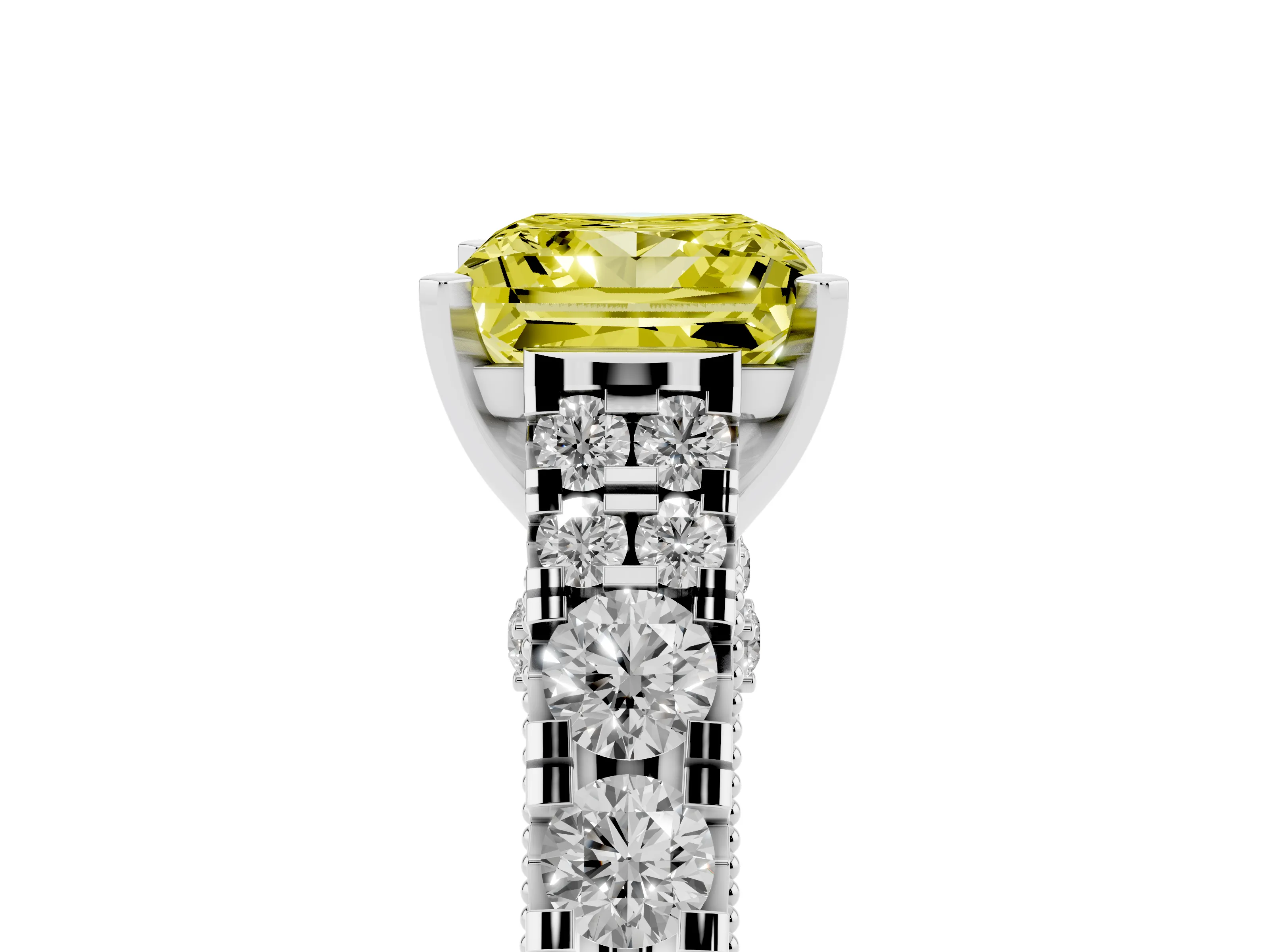Fancy Yellow Princess Cut Diamond Classic Solitaire Ring Set in Silver with Pavé Band and Prong Setting