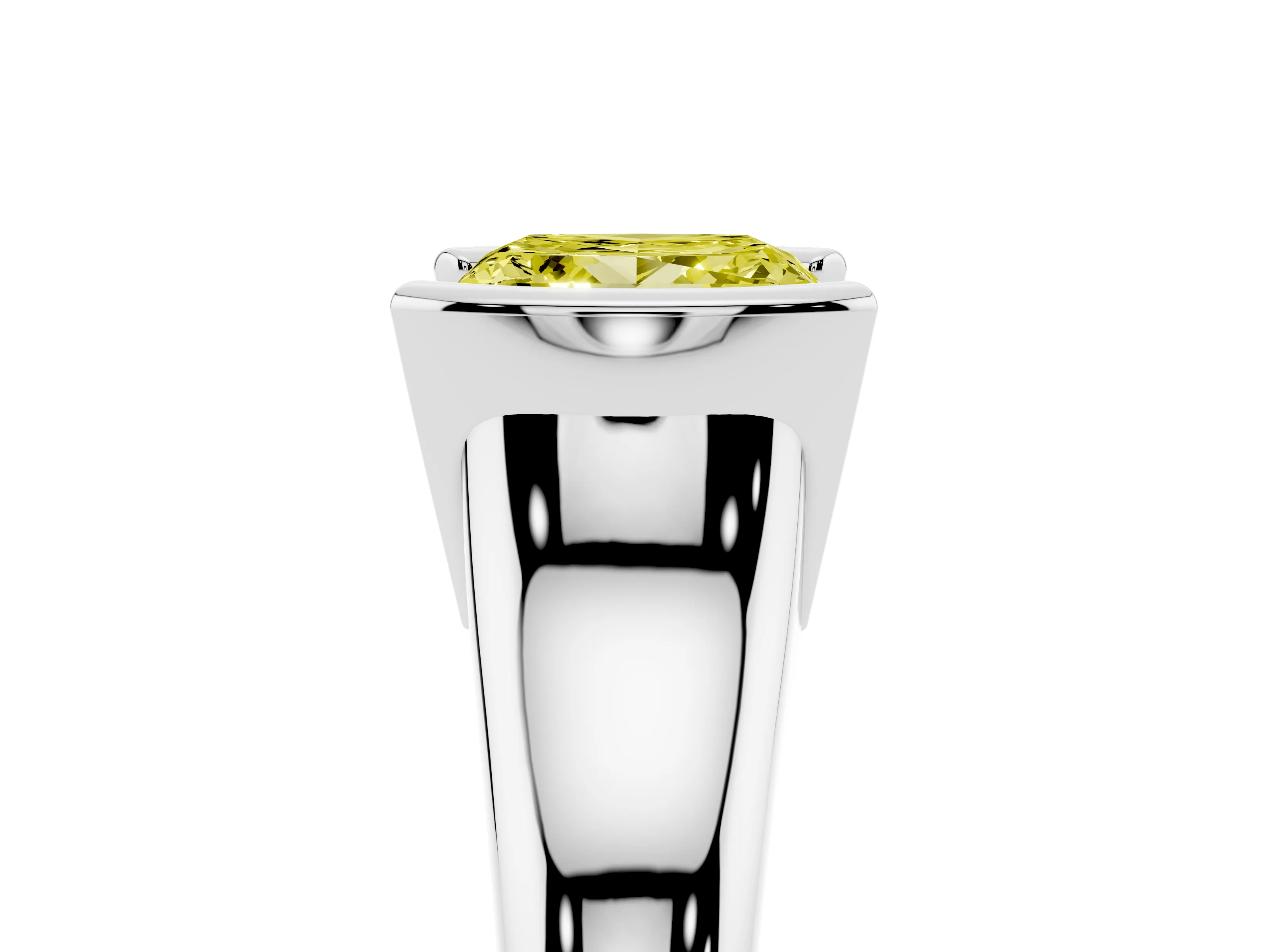 Fancy Yellow Princess Cut Diamond Solitaire Tension Set Ring Set in White gold with Split Shank Band
