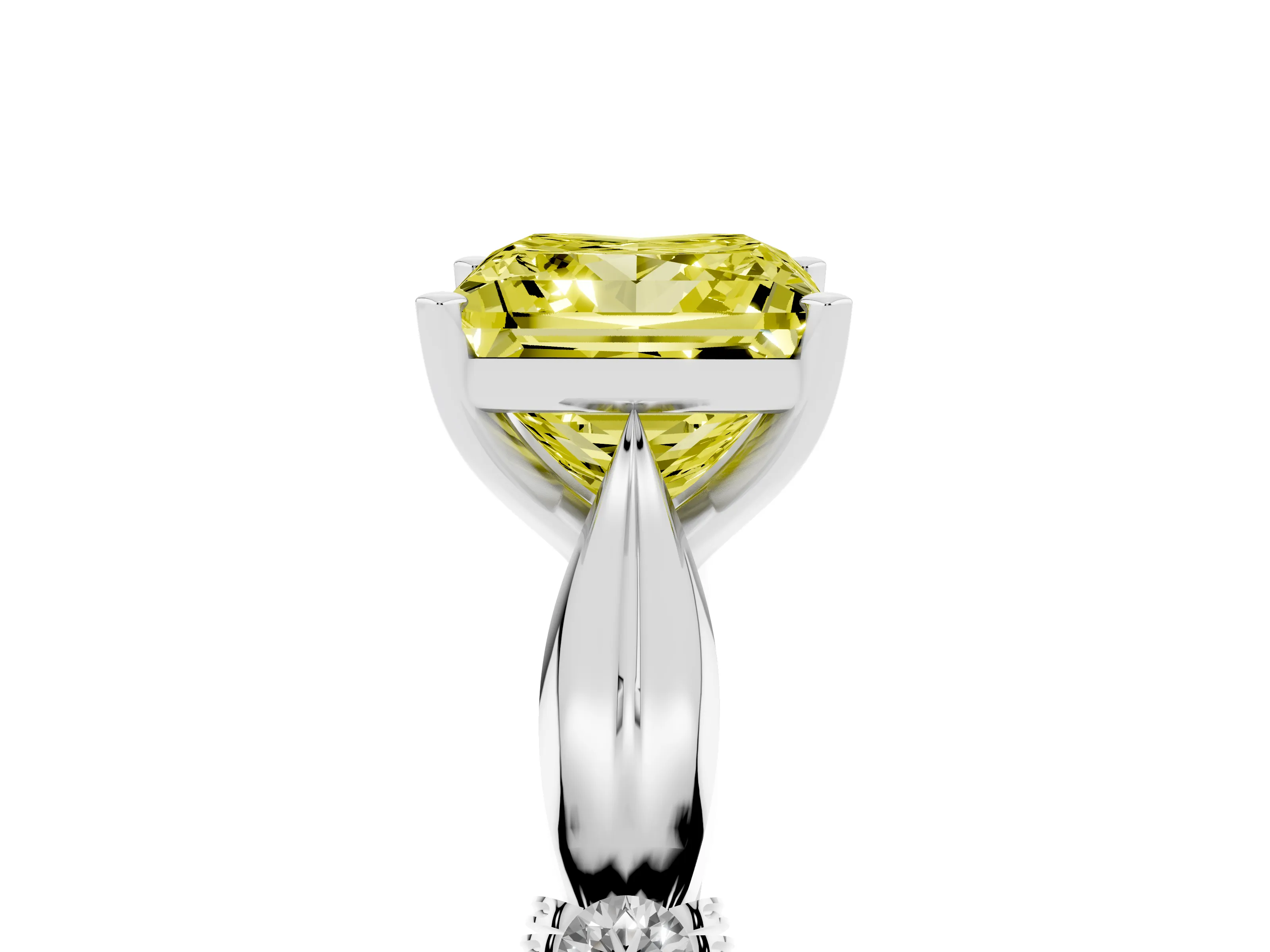 Fancy Yellow Princess Cut Diamond Solitaire Twisted Band Ring Set in Silver with Accent Stones and Prong Setting