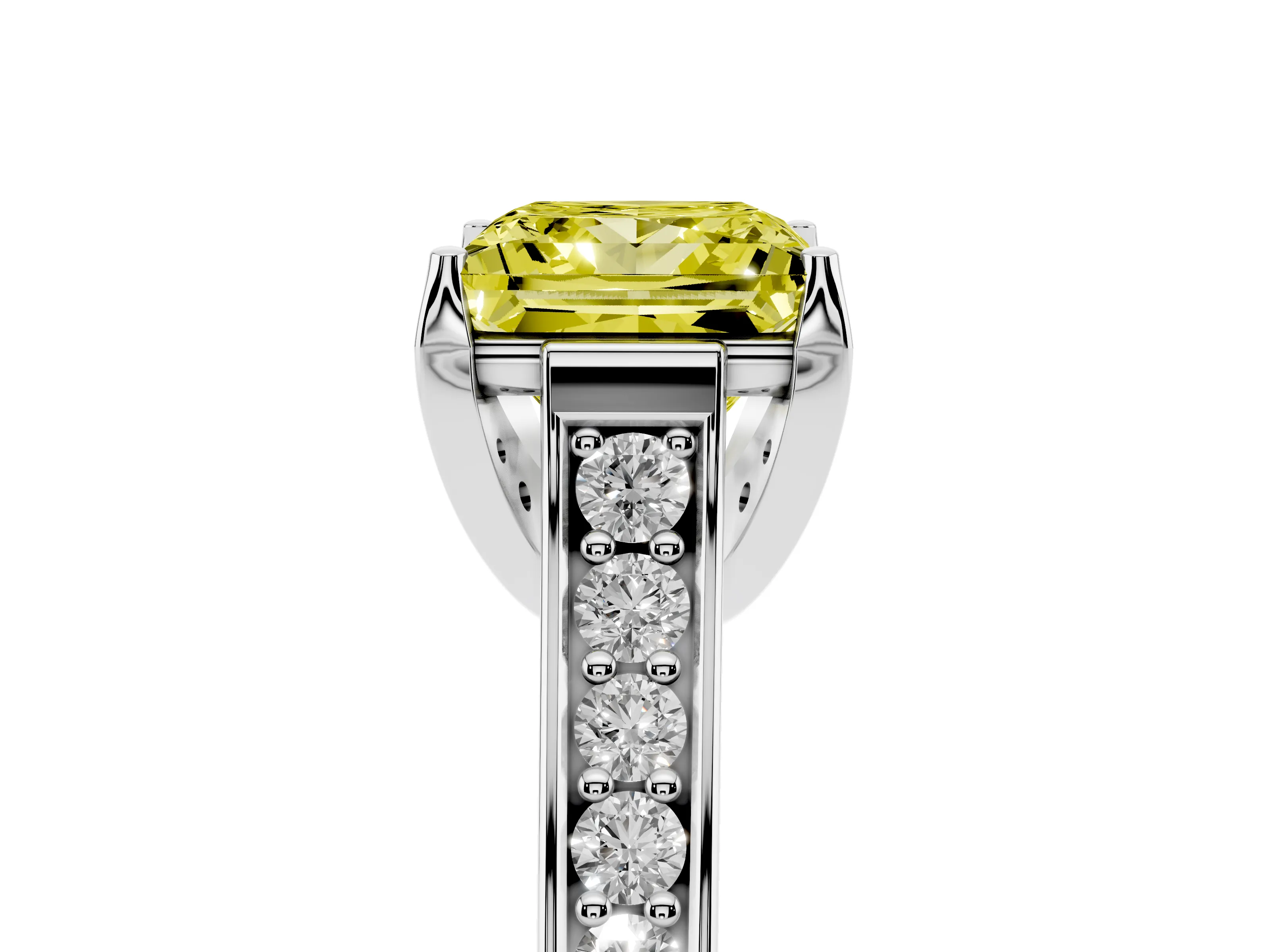 Fancy Yellow Princess Cut Diamond Solitaire Pavé Engagement Ring Set in Silver with Prong Setting