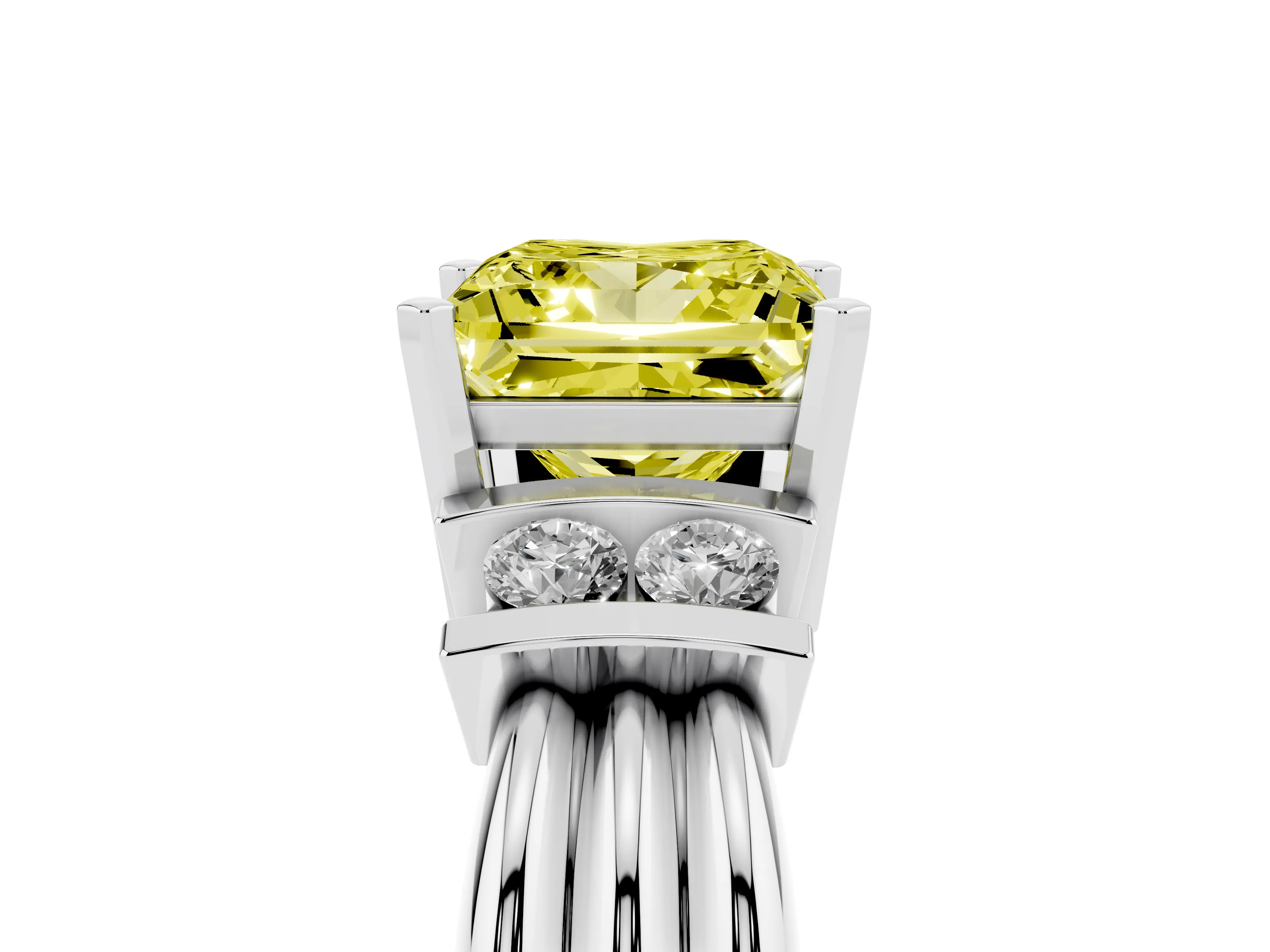 Fancy Yellow Three-Stone Princess Cut Diamond Channel Set Ring Set in Silver with Bar Prongs