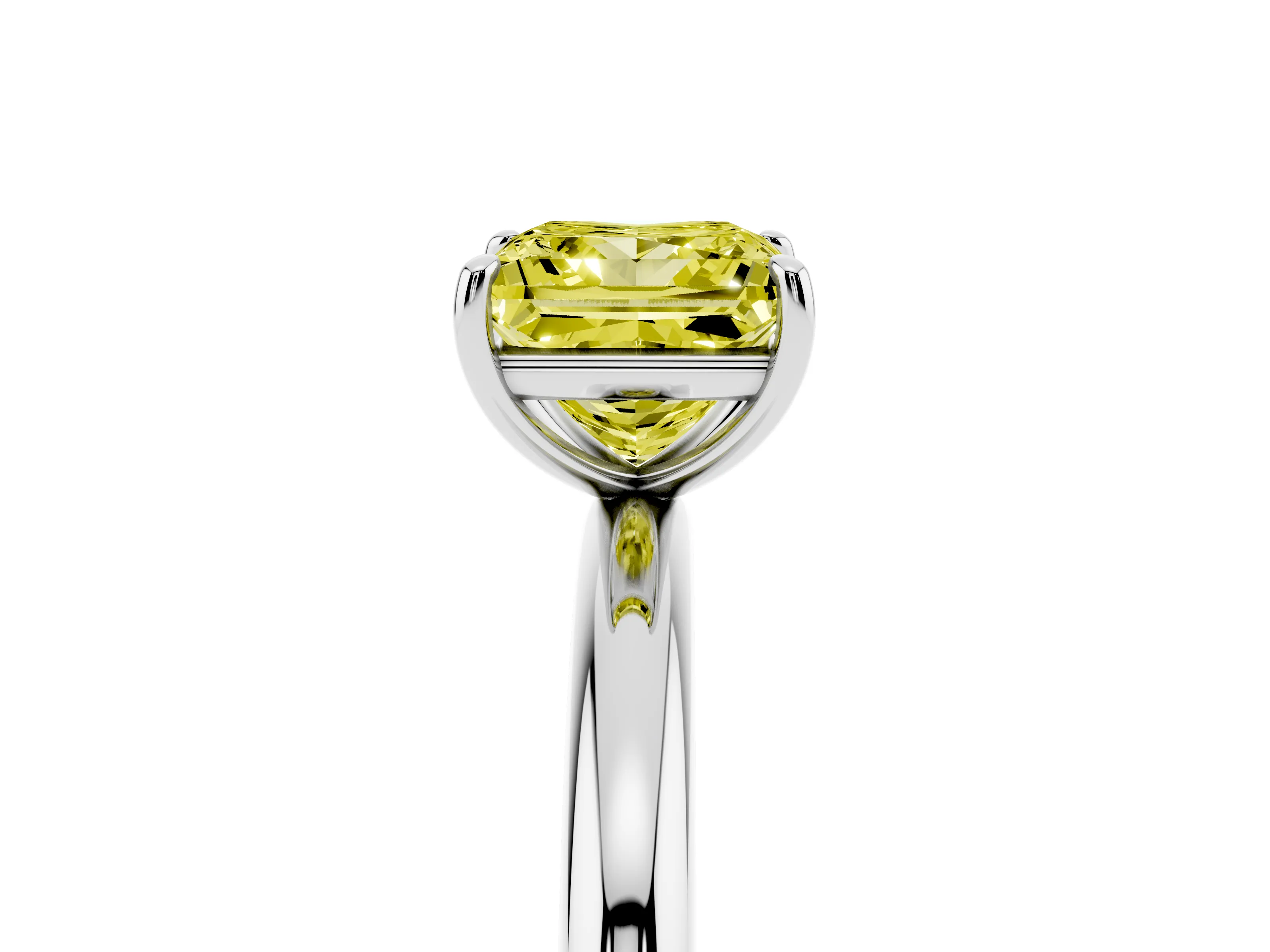 Fancy Yellow Princess Cut Diamond Solitaire Ring Set in Silver with Prong Setting on a Polished Plain Band