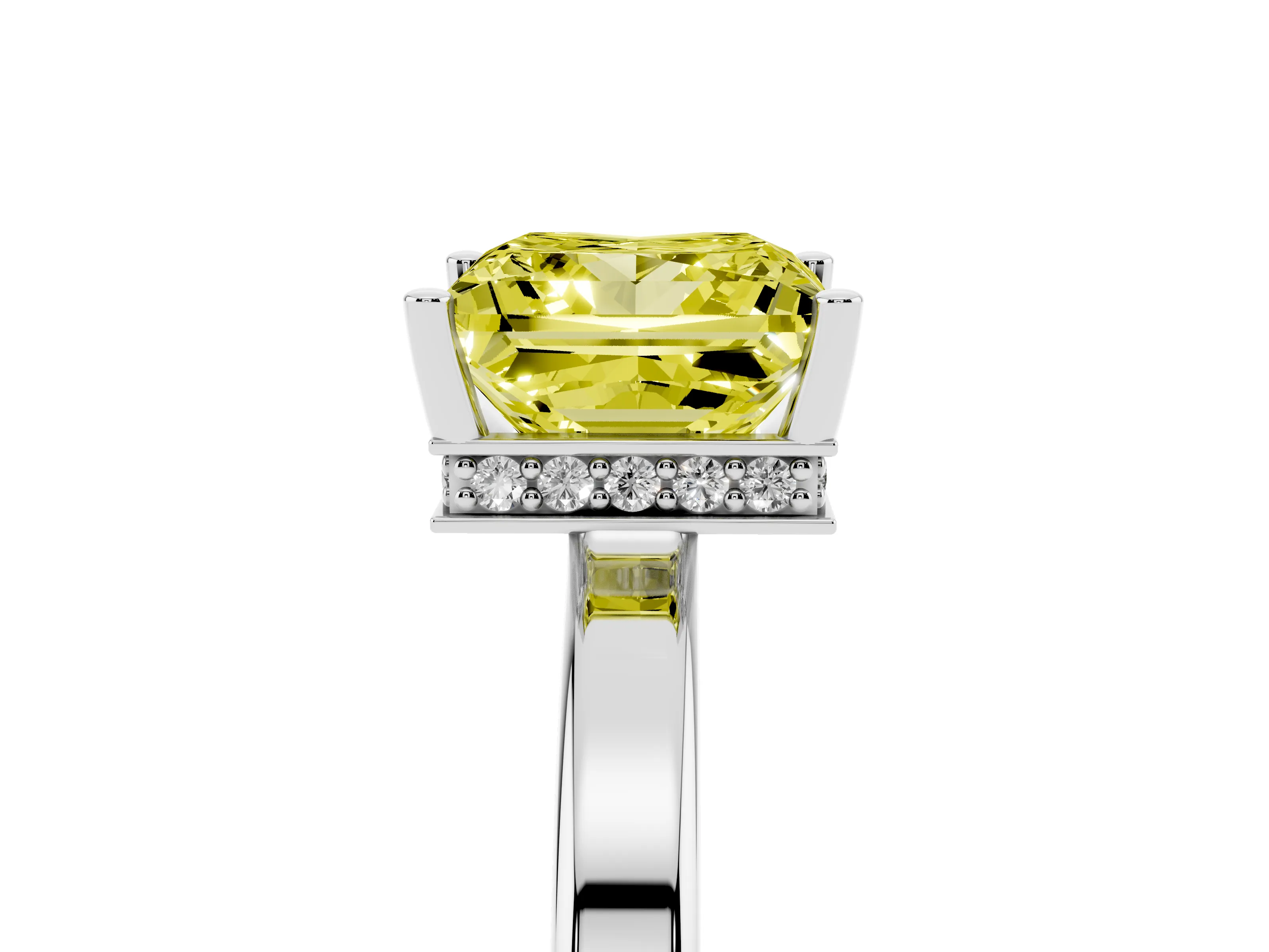 Fancy Yellow Princess Cut Diamond Solitaire Engagement Ring Set in White gold with Prong Setting on a Plain Band