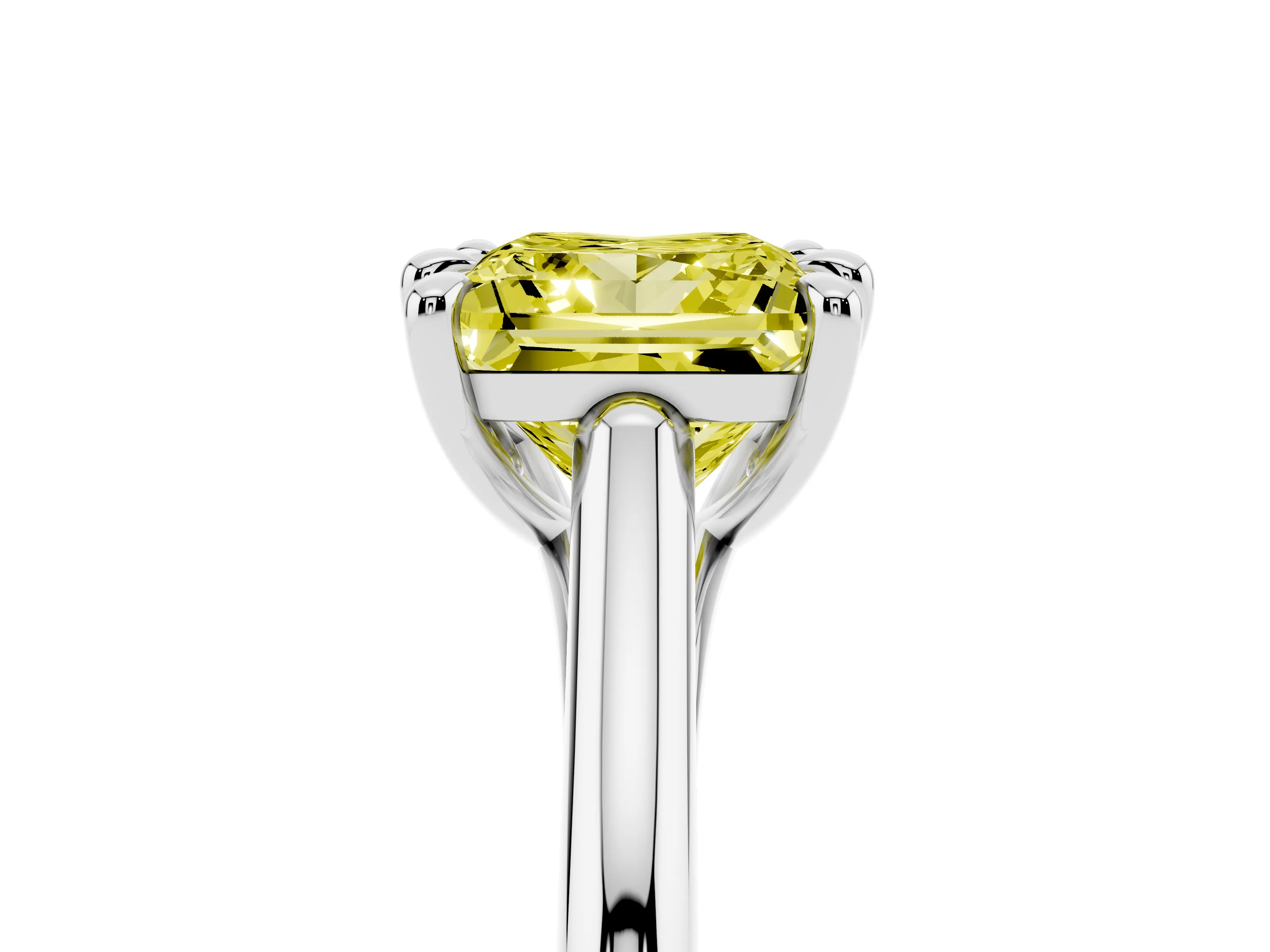 Fancy Yellow Princess Cut Diamond Solitaire Engagement Ring Set in Platinum with Prong Setting and Plain Classic Band