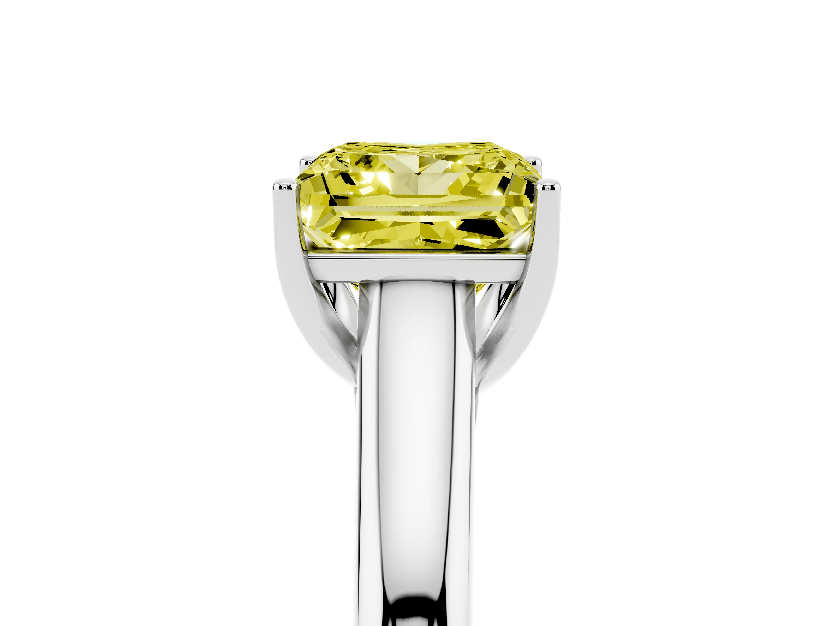 Fancy Yellow Princess Cut Diamond Solitaire Engagement Ring Set in Silver with Subtly Tapered Band and Prong Setting