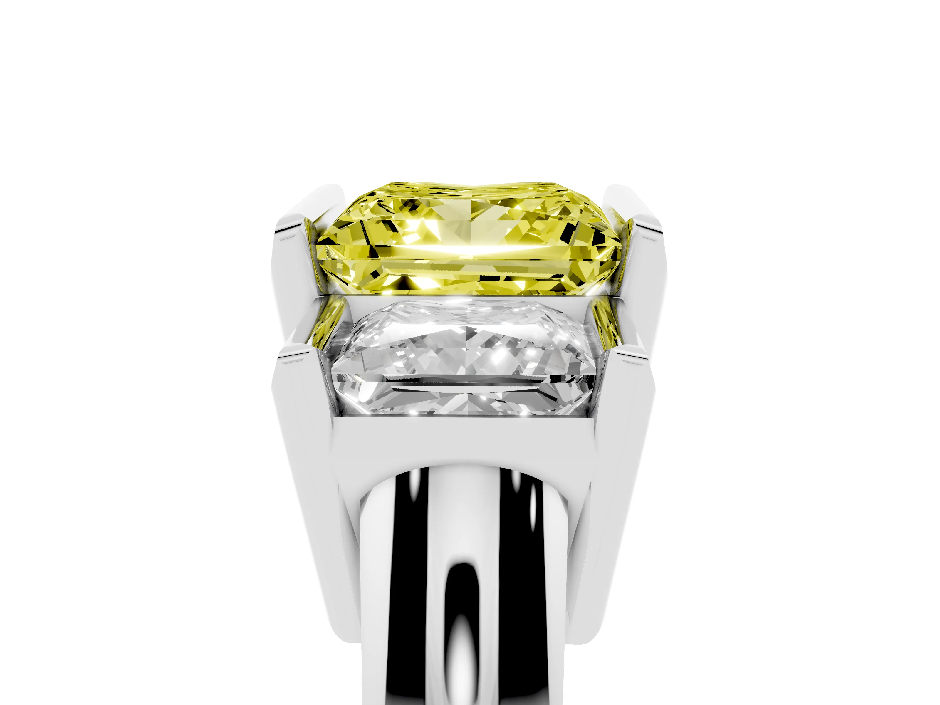Fancy Yellow Princess Cut Diamond Three-Stone Channel Set Ring Set in Platinum with Smooth Polished Band