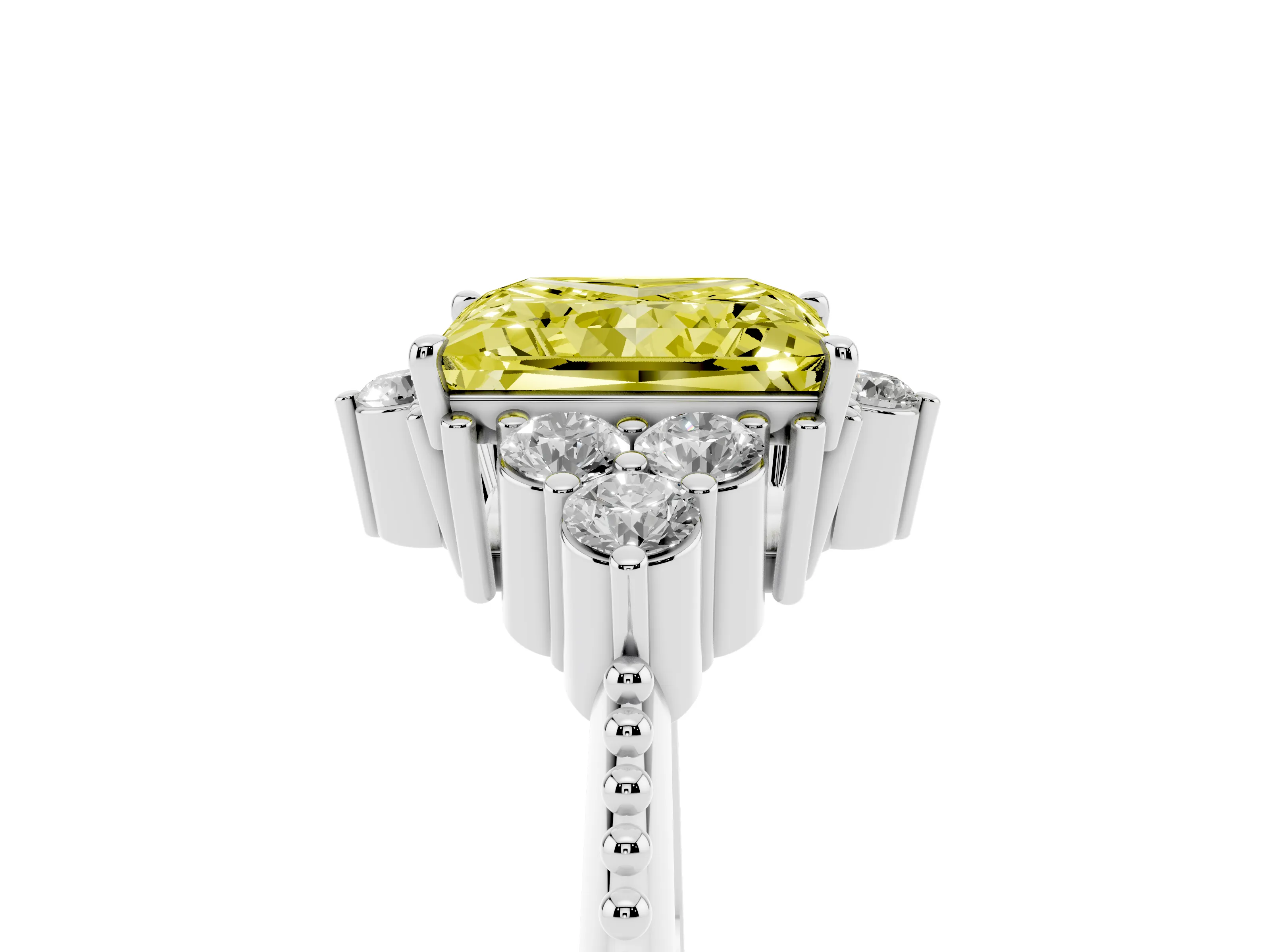 Fancy Yellow Princess Cut Diamond Cluster Ring Set in Silver with Beaded Band