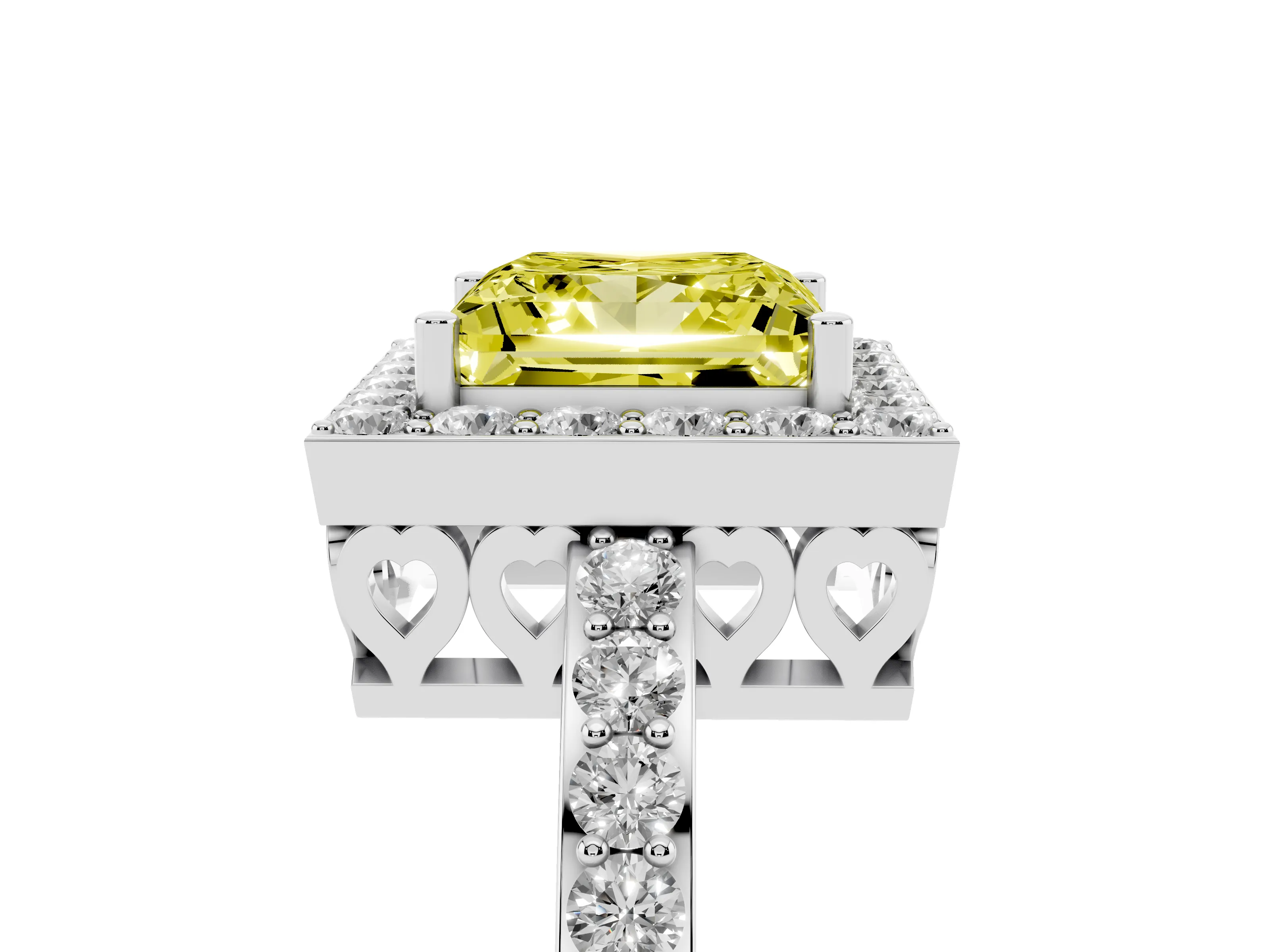 Fancy Yellow Princess Cut Diamond Halo Ring Set in Silver with Pavé-Setting Band and Open Prong Center
