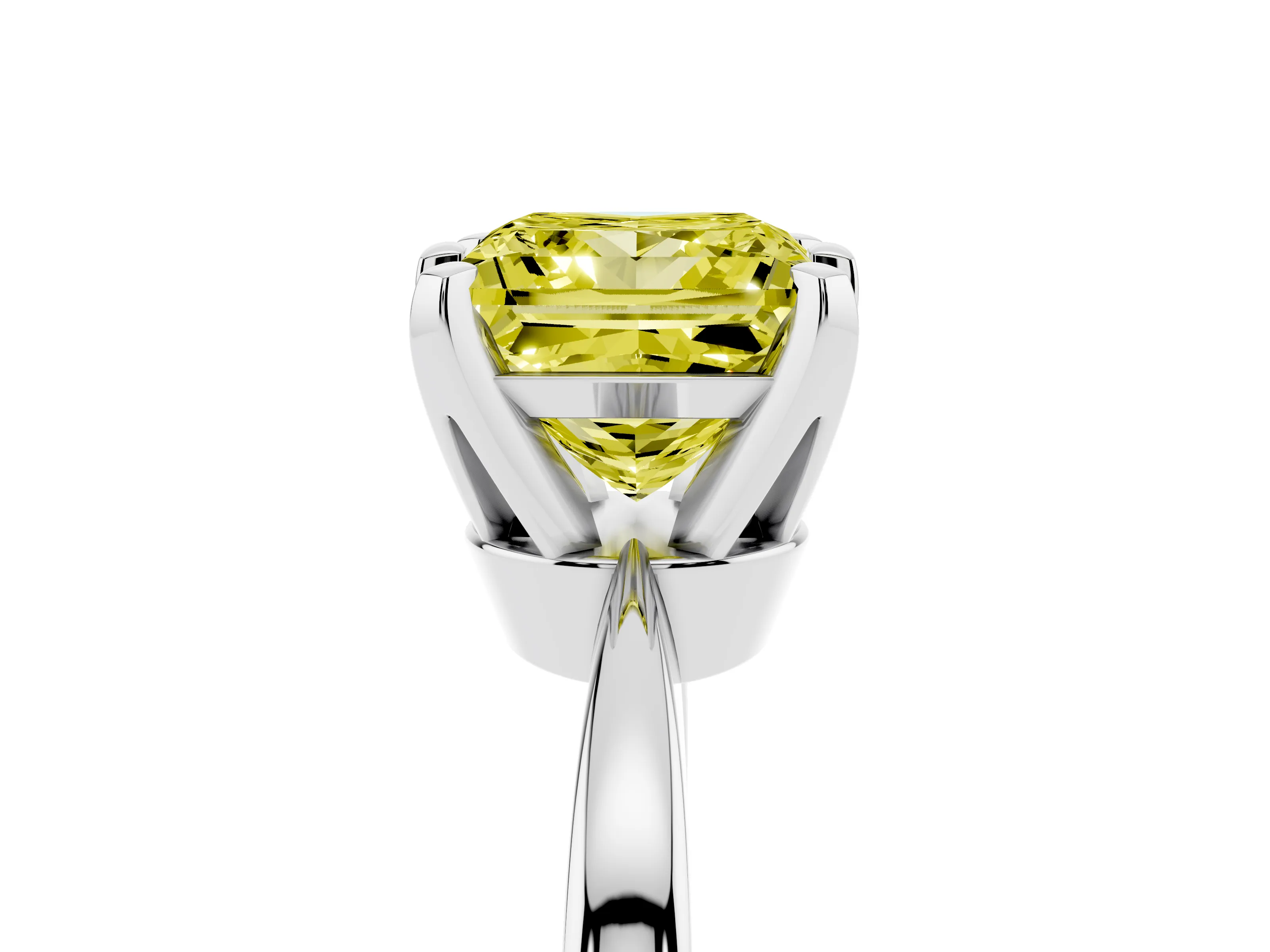 Fancy Yellow Princess Cut Diamond Solitaire Engagement Ring Set in Platinum with Slim Tapered Solitaire Band
