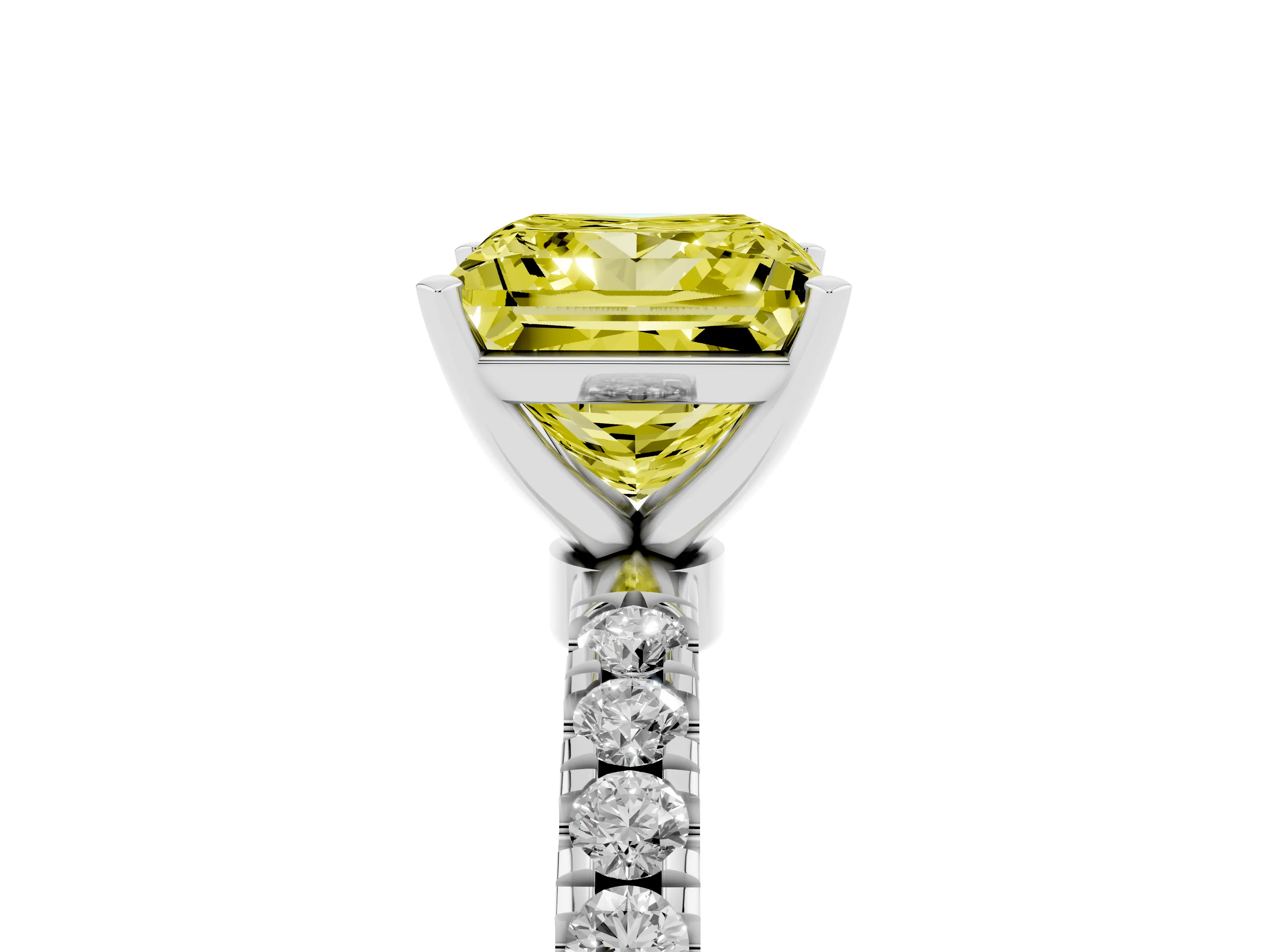 Fancy Yellow Princess Cut Diamond Solitaire Ring Set in Silver with Pavé Accents and Prong Setting