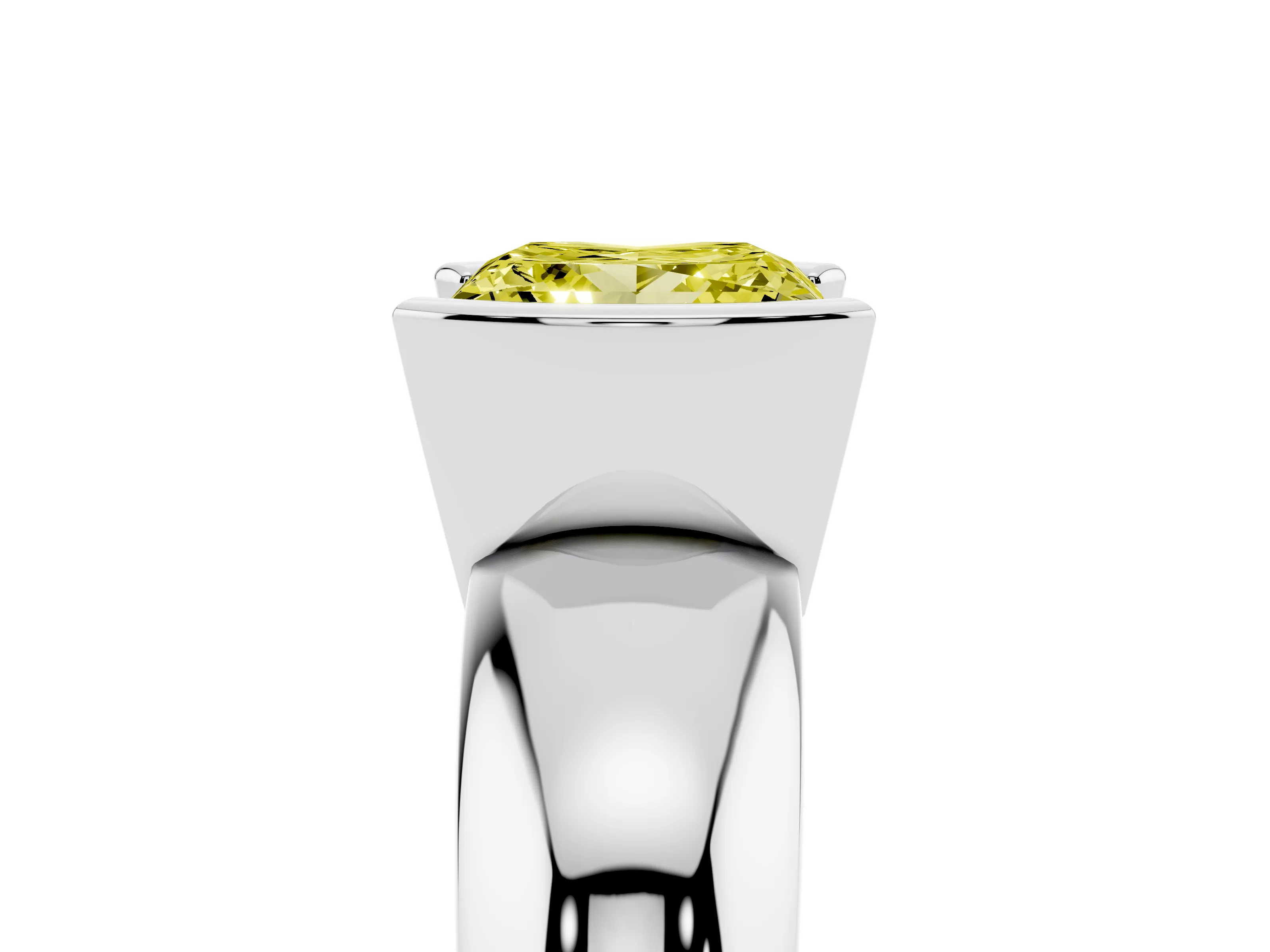 Fancy Yellow Princess Cut Diamond Solitaire Tension Set Ring Set in White gold with Wide Band