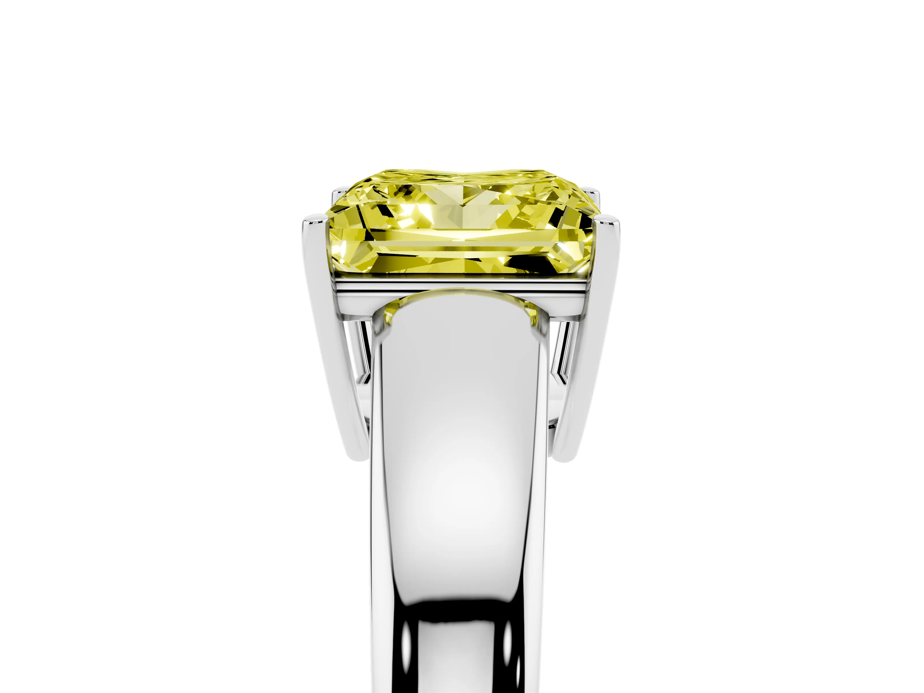 Fancy Yellow Princess Cut Diamond Solitaire Ring Set in Silver with Tapered Band and Prong Setting