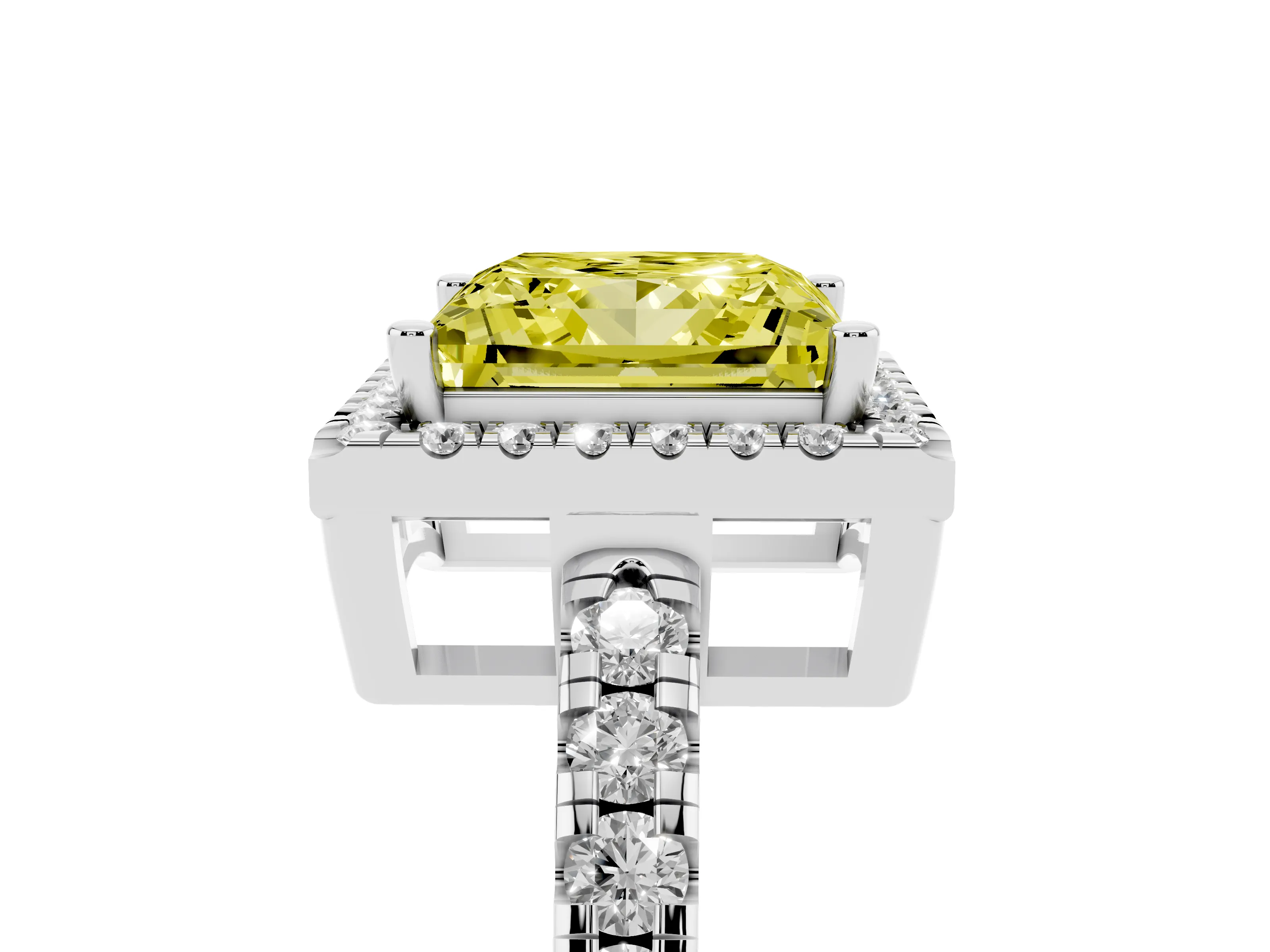 Fancy Yellow Princess Cut Diamond Halo Ring Set in Silver with Delicate Pavé Band and Prong Setting
