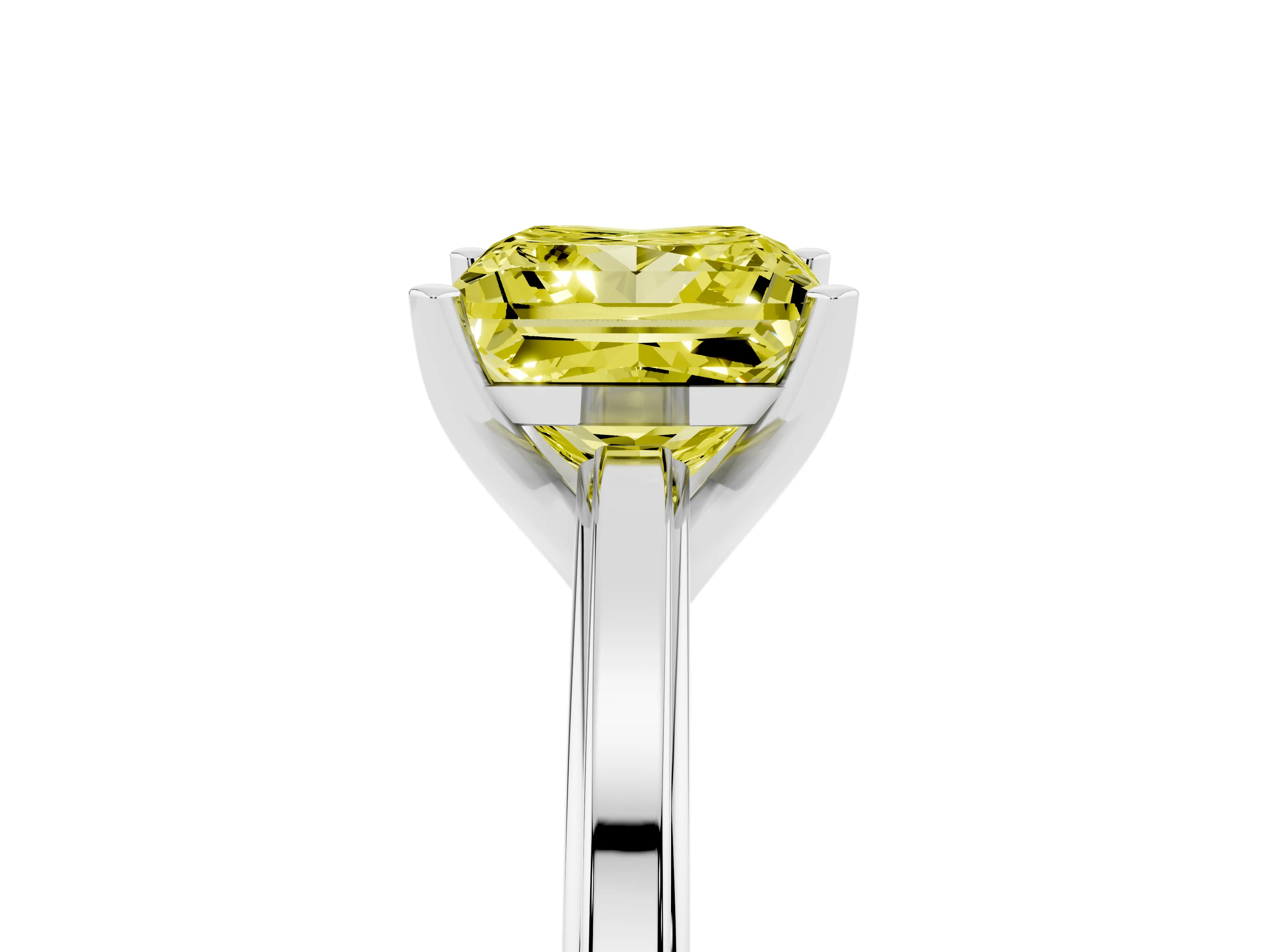 Fancy Yellow Princess Cut Diamond Solitaire Ring Set in Platinum with Prong Setting and Classic Band