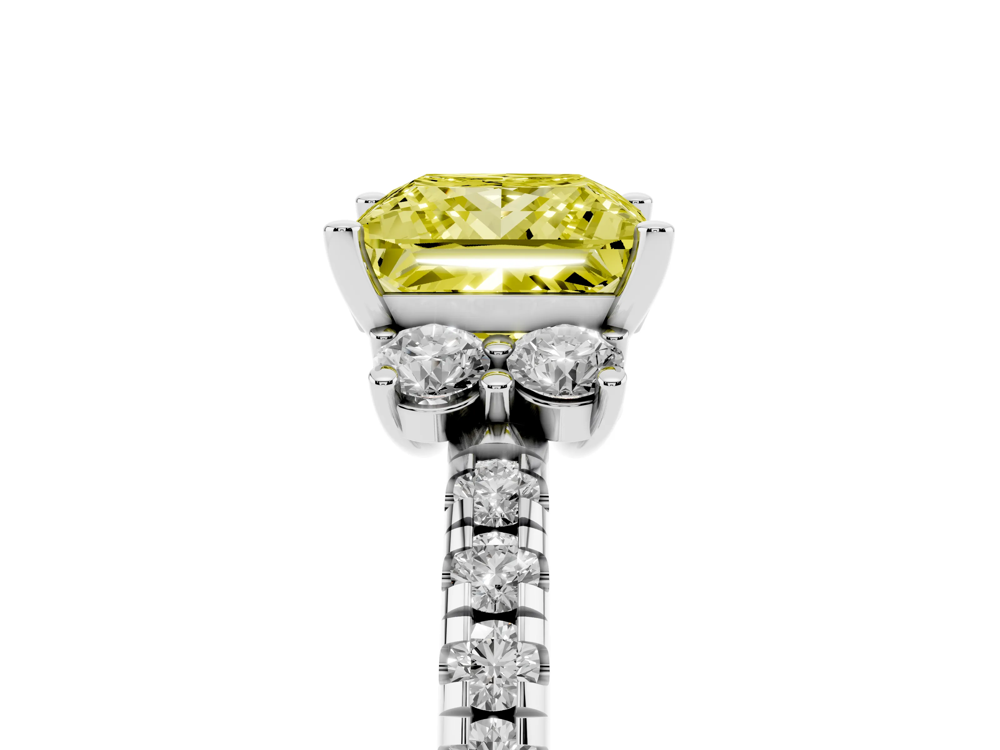 Fancy Yellow Princess Cut Diamond Three-Stone Pavé Ring Set in Silver with Prong Setting
