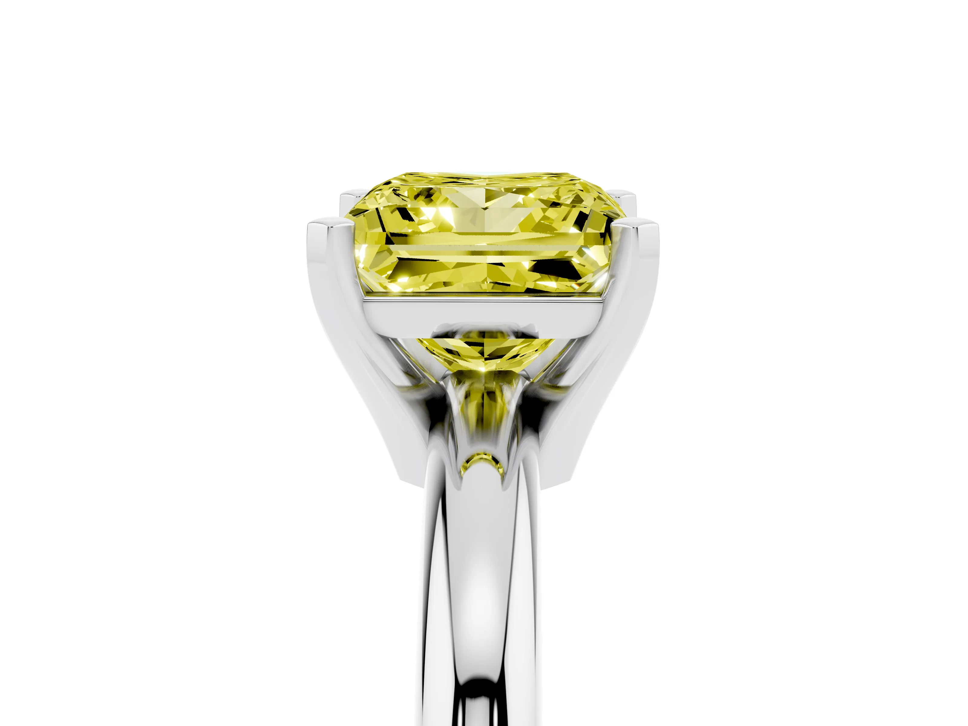 Fancy Yellow Princess Cut Diamond Solitaire Engagement Ring Set in Silver with Round Band and Prong Setting