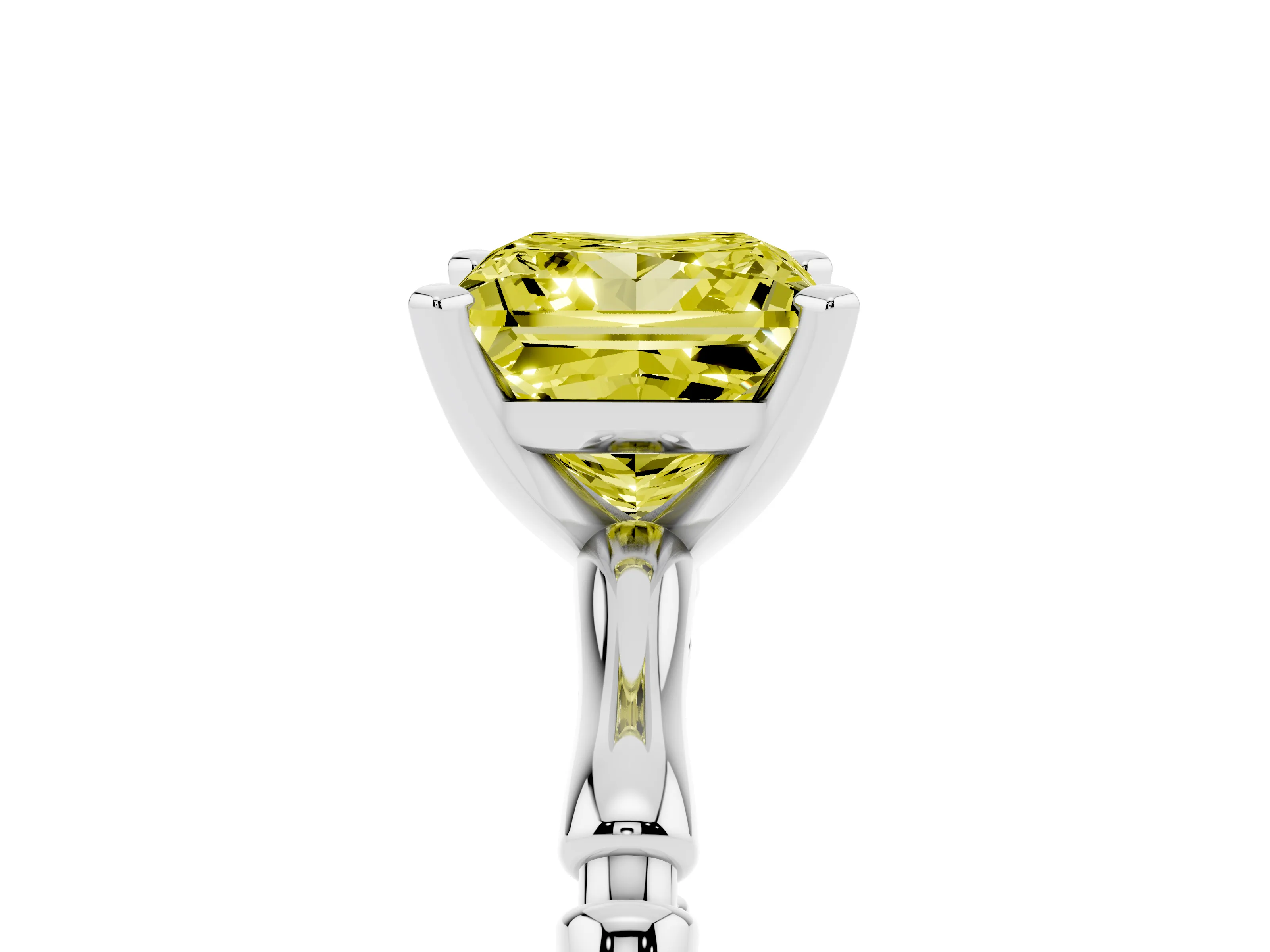 Fancy Yellow Princess Cut Diamond Solitaire Ring Set in Silver with Bamboo Band and Prong Setting