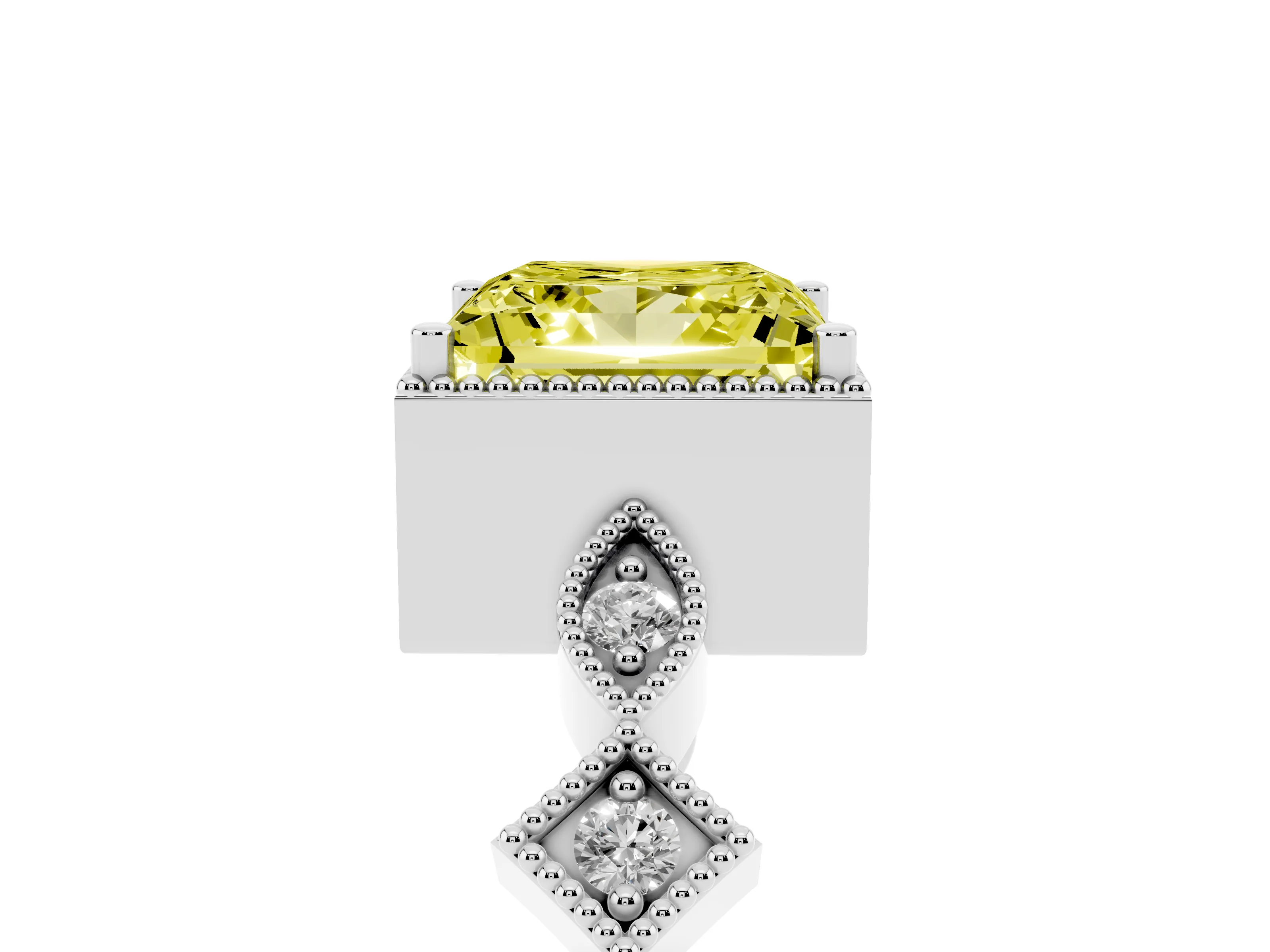 Fancy Yellow Princess Cut Diamond Milgrain Marquise Twist Band Ring Set in White gold with Prong Setting