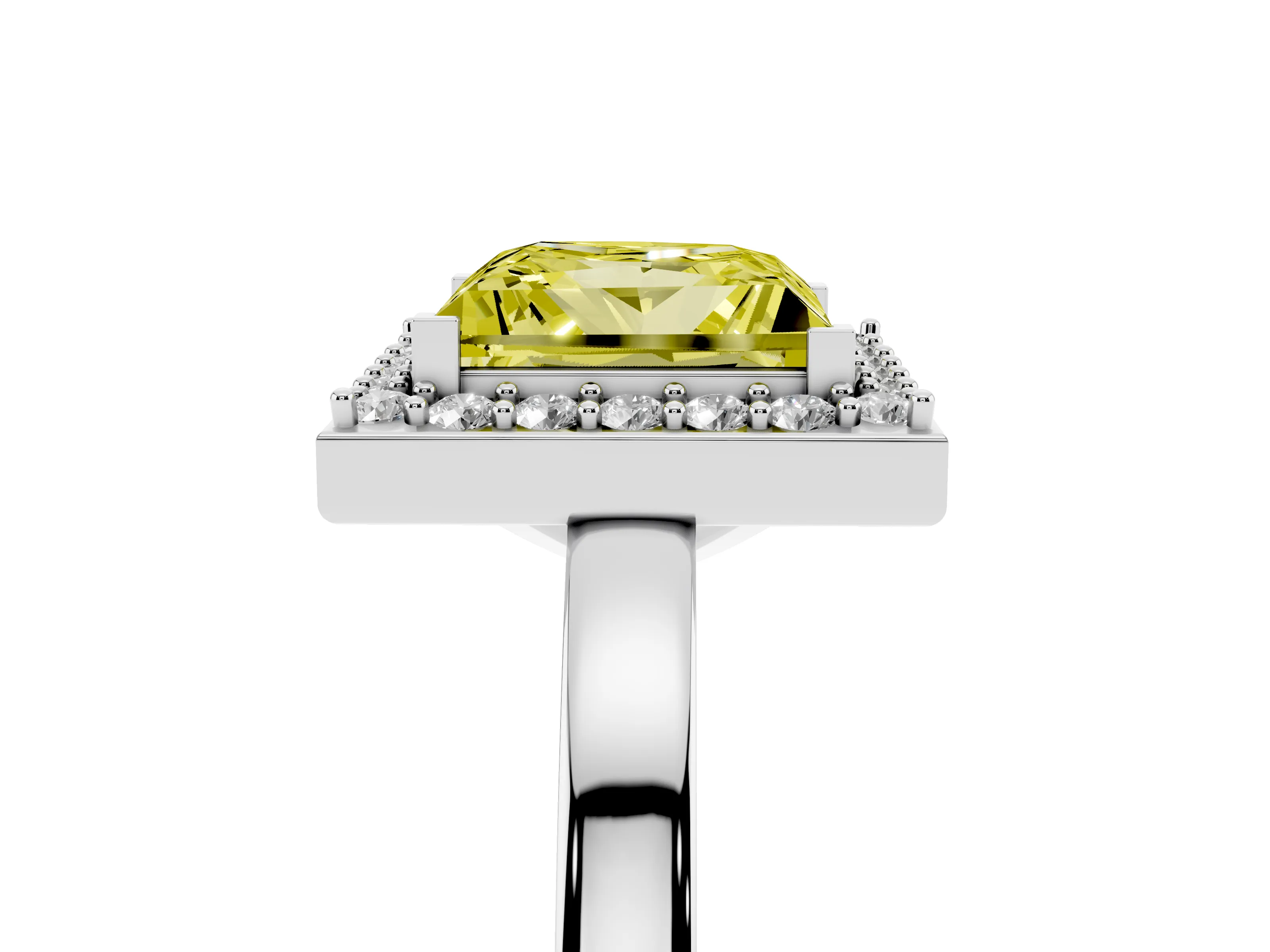 Fancy Yellow Princess Cut Diamond Halo Ring Set in Silver with Solitaire Band and Prong Setting
