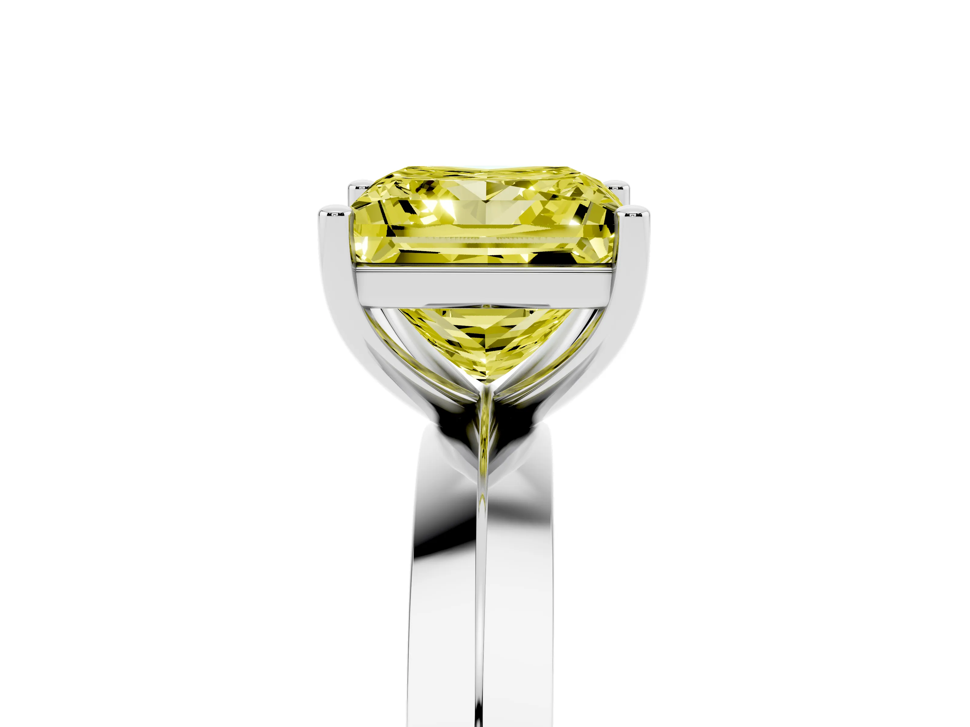 Fancy Yellow Princess Cut Diamond Solitaire Engagement Ring Set in Platinum with Flat Band and Prong Setting