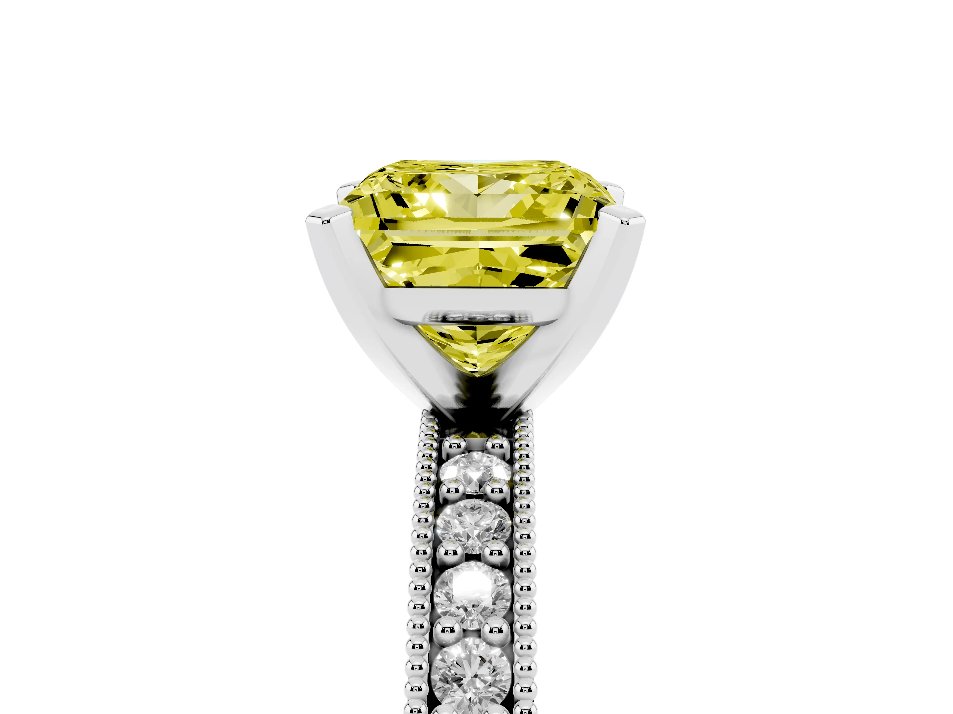 Fancy Yellow Princess Cut Diamond Milgrain Pavé Engagement Ring Set in Silver with Prong Setting