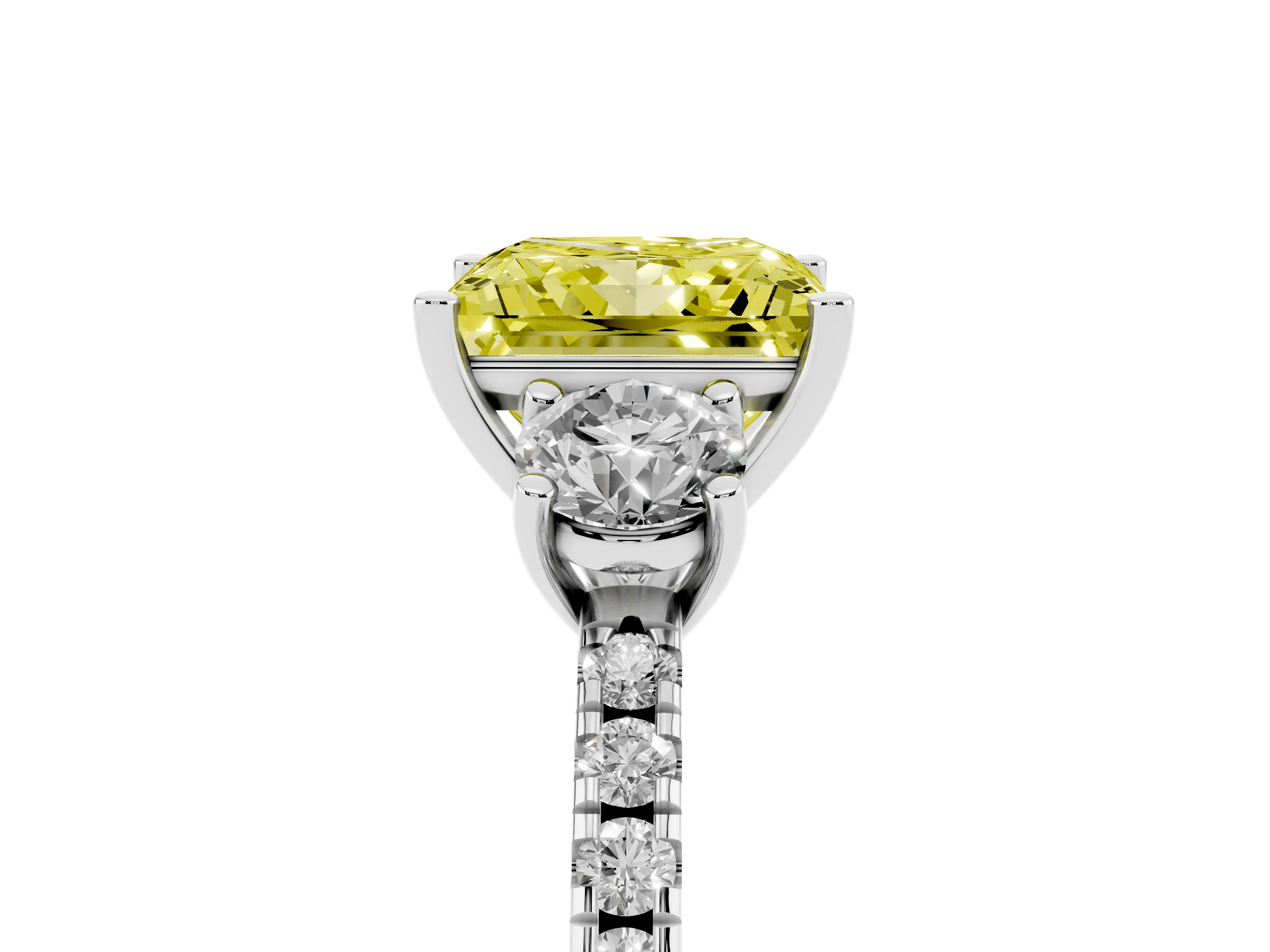 Fancy Yellow Princess Cut Diamond Three-Stone Ring Set in Silver with Pavé Band and Graduated Sides