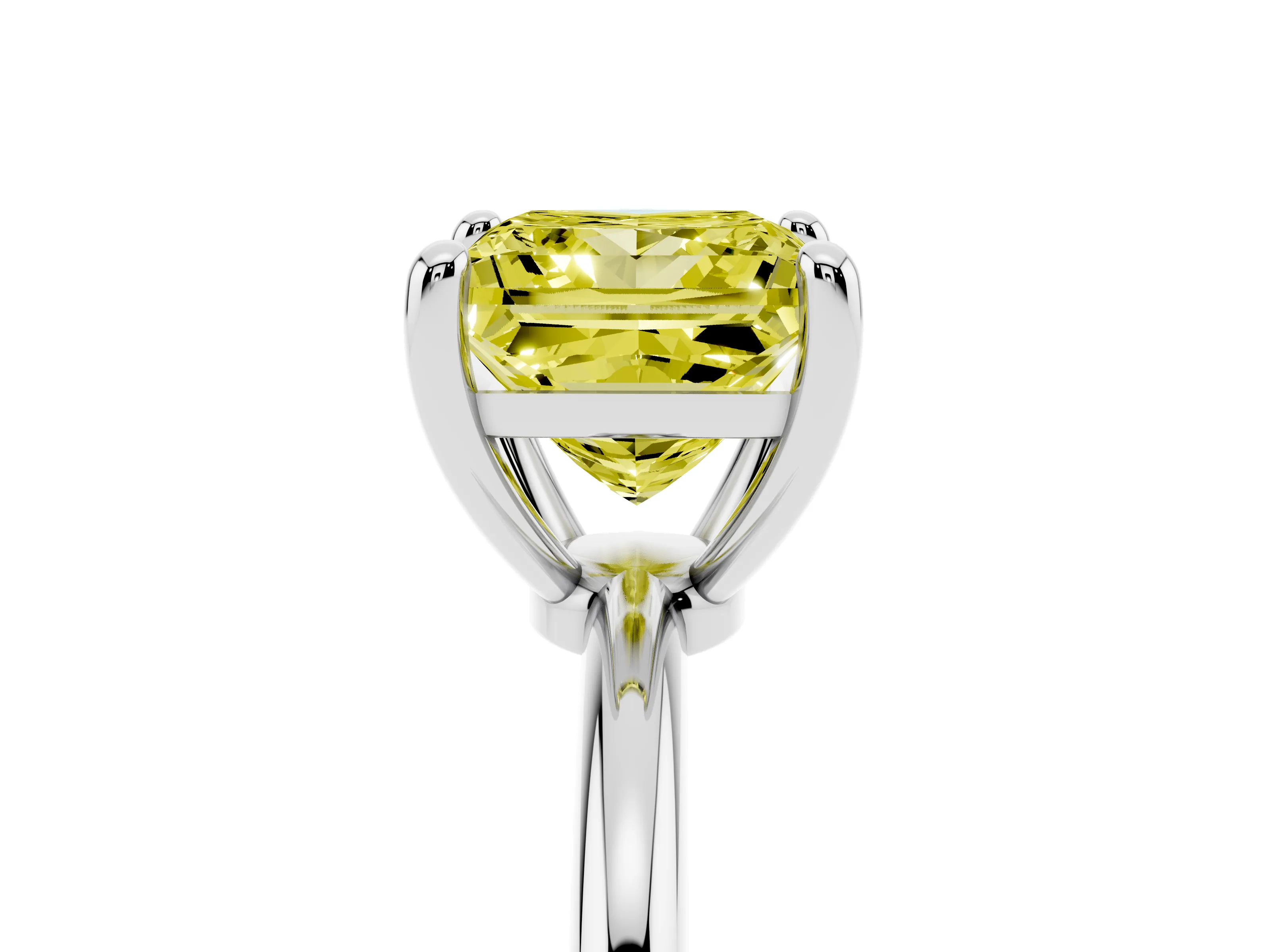 Fancy Yellow Princess Cut Diamond Solitaire Ring Set in White gold with Secure Prong Setting on a Classic Band