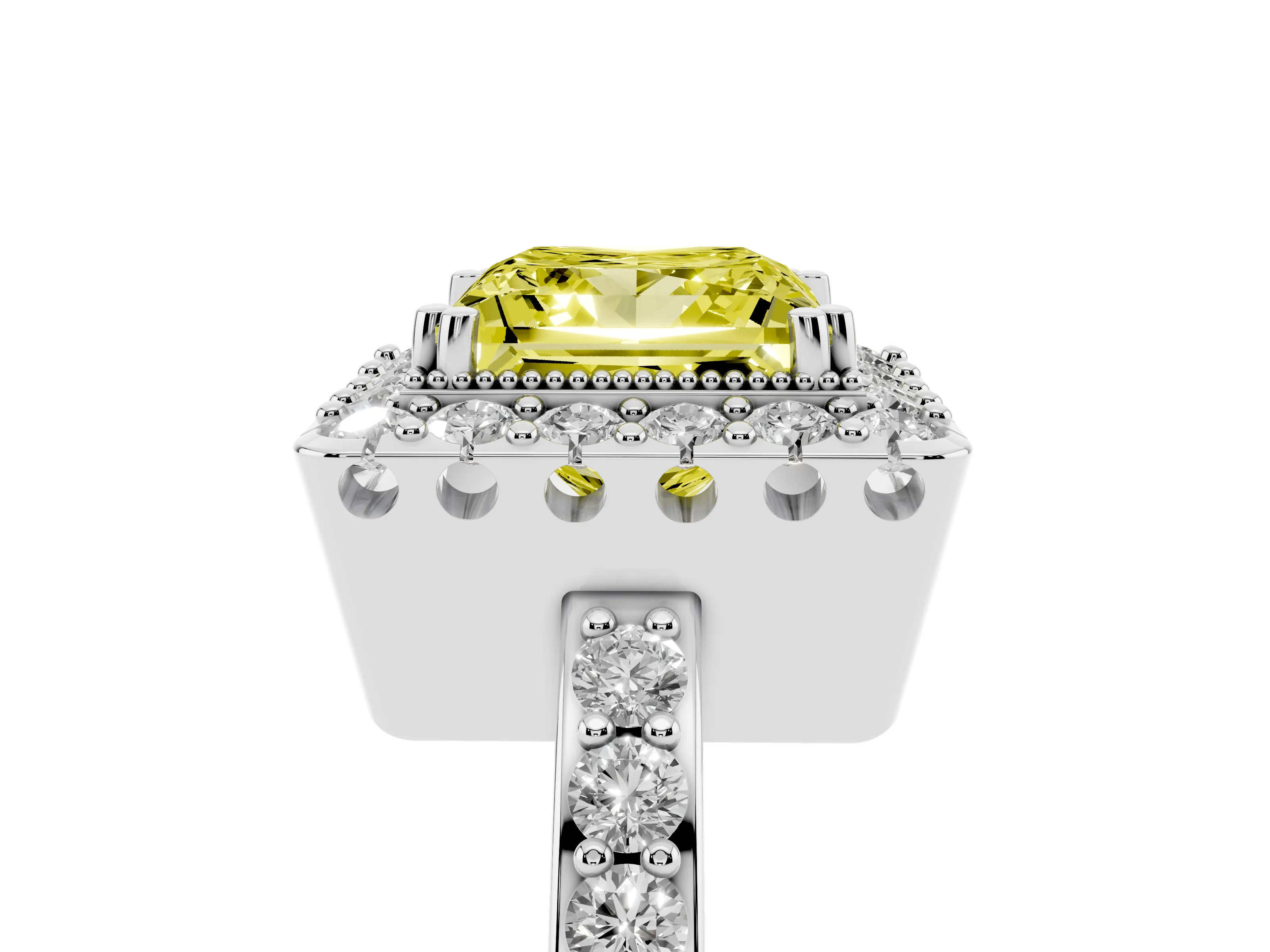 Fancy Yellow Princess Cut Diamond Halo Ring Set in Silver with Pavé Shank and Prong Setting