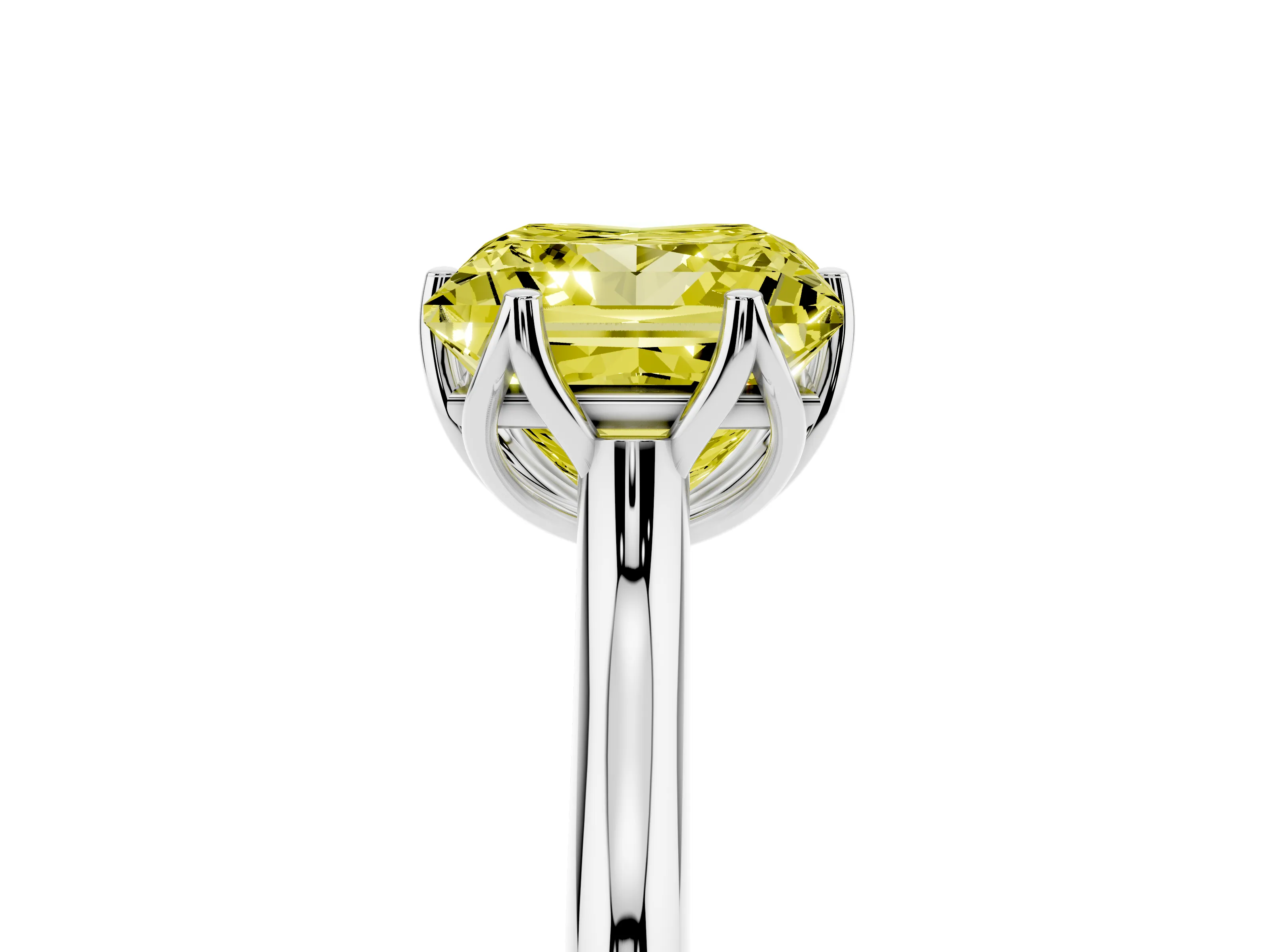 Fancy Yellow Princess Cut Diamond Solitaire Cathedral Ring Set in Silver with Prong Setting
