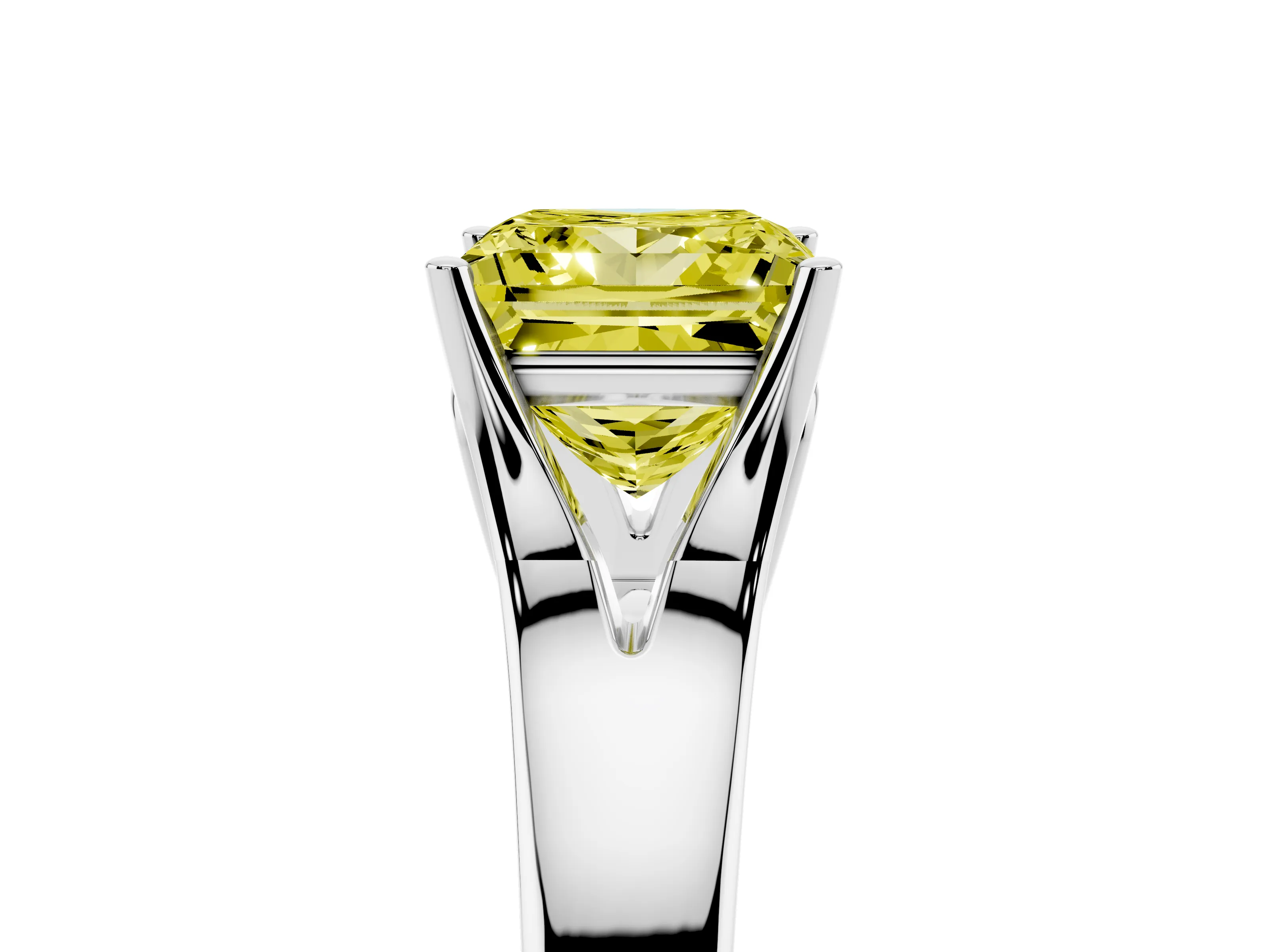 Fancy Yellow Princess Cut Diamond Solitaire Ring Set in Platinum with Arched Cathedral Band and Prong Setting