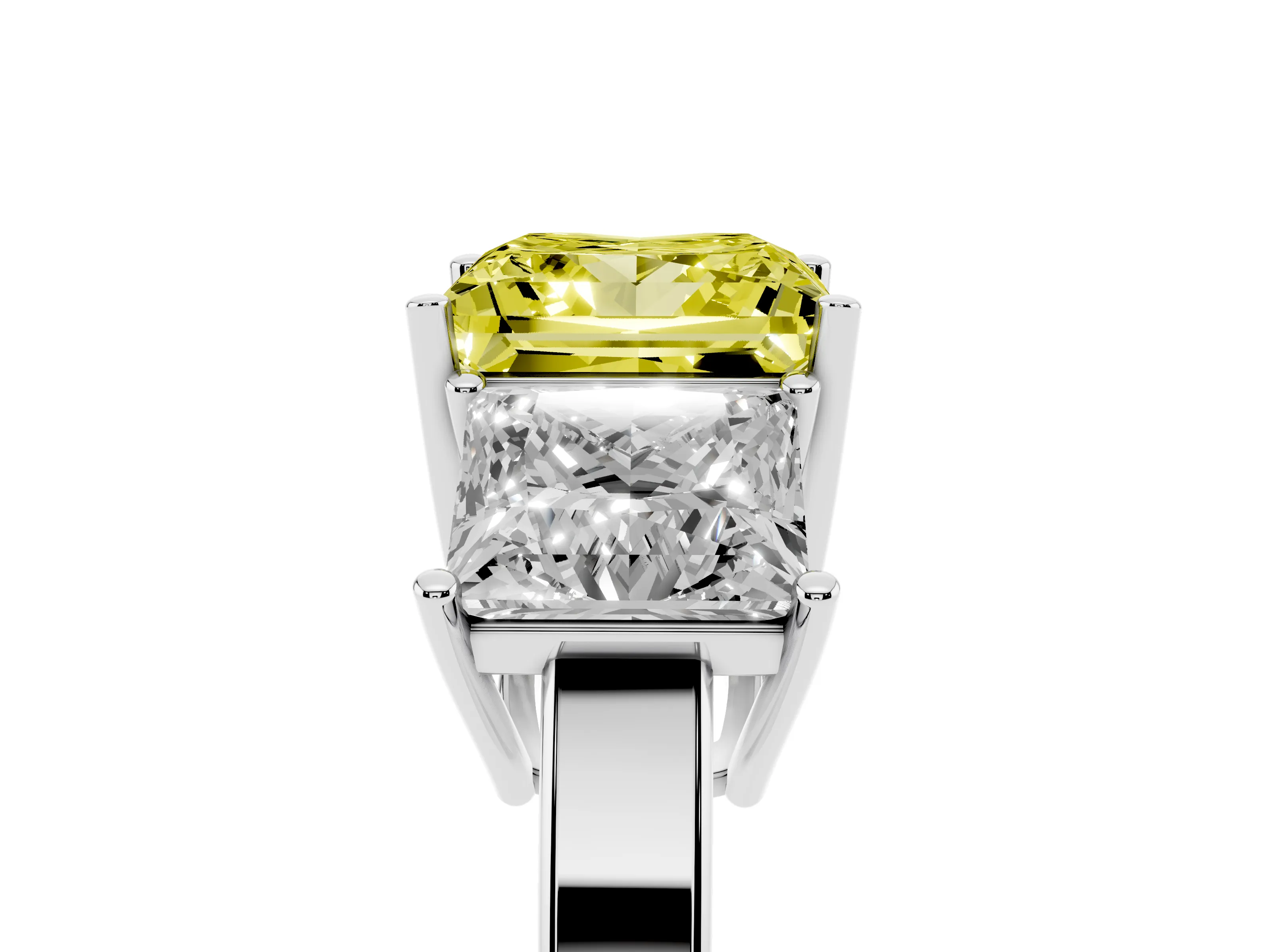Fancy Yellow Princess Cut Diamond Three-Stone Engagement Ring Set in Platinum with Flat Band