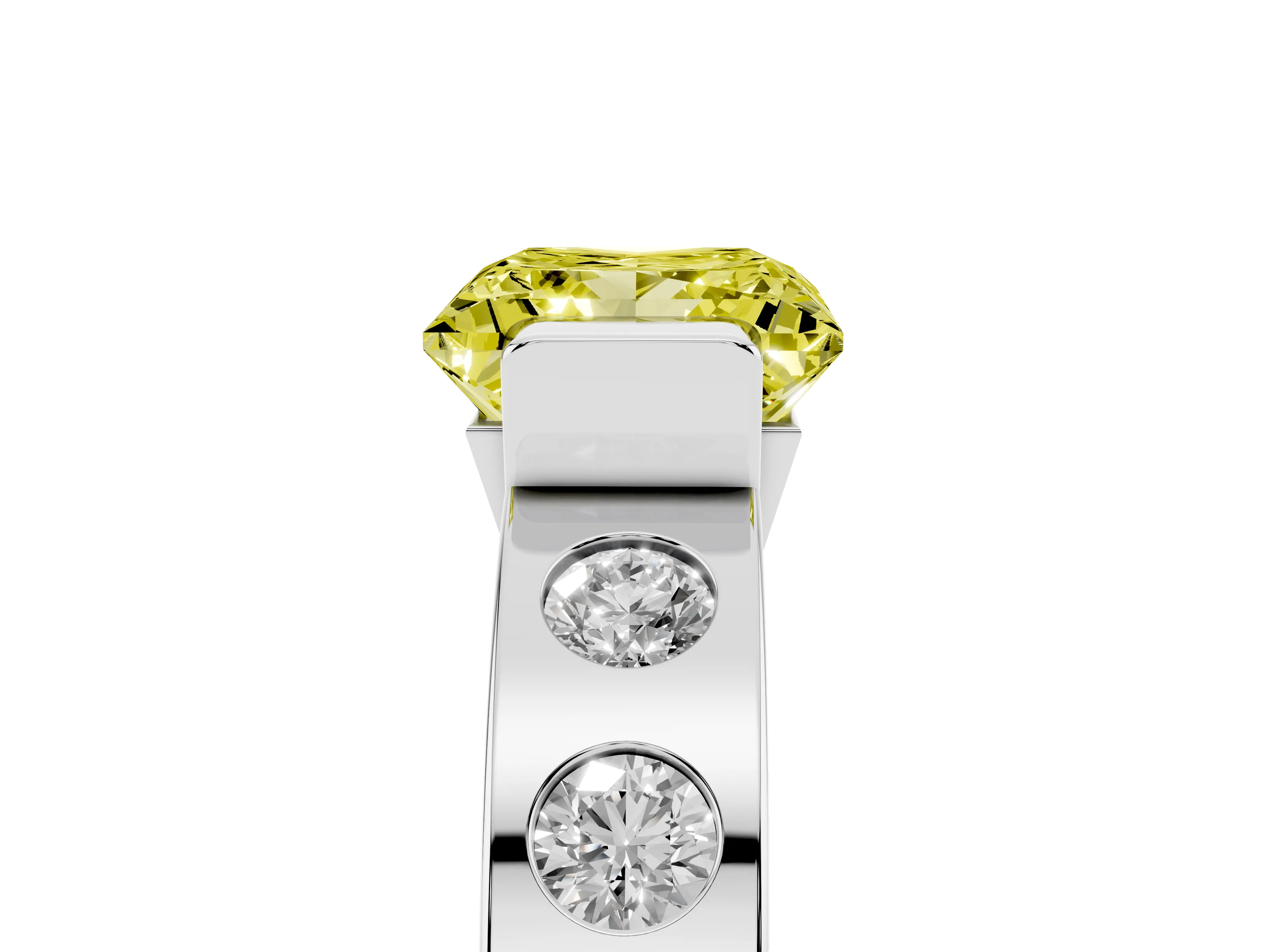 Fancy Yellow Princess Cut Diamond Channel-Set Band Ring Set in Platinum with Bezel Prong Setting