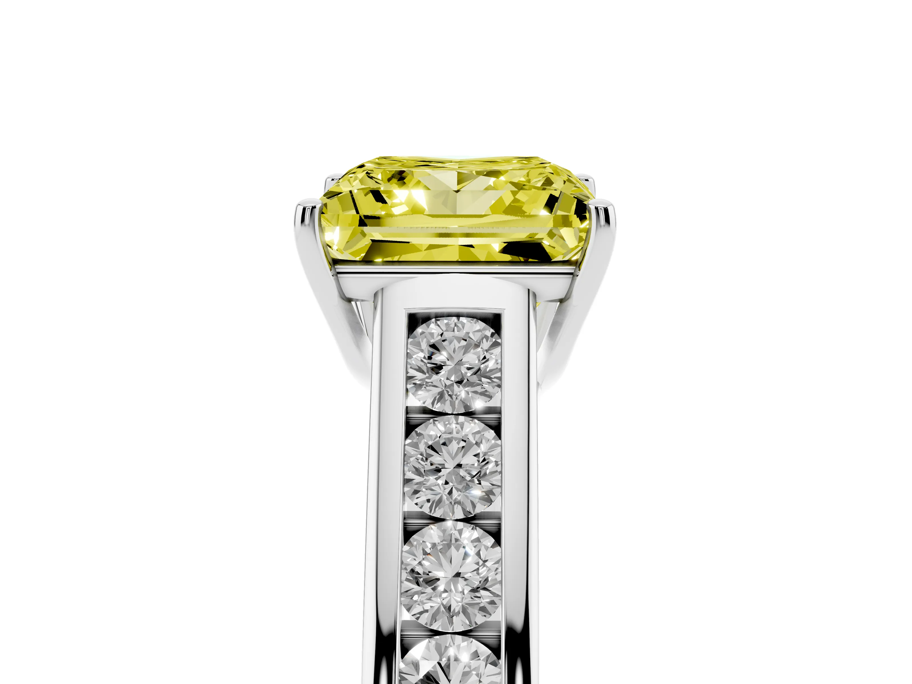 Fancy Yellow Princess Cut Diamond Solitaire Channel-Set Engagement Ring Set in Silver with Prong Setting