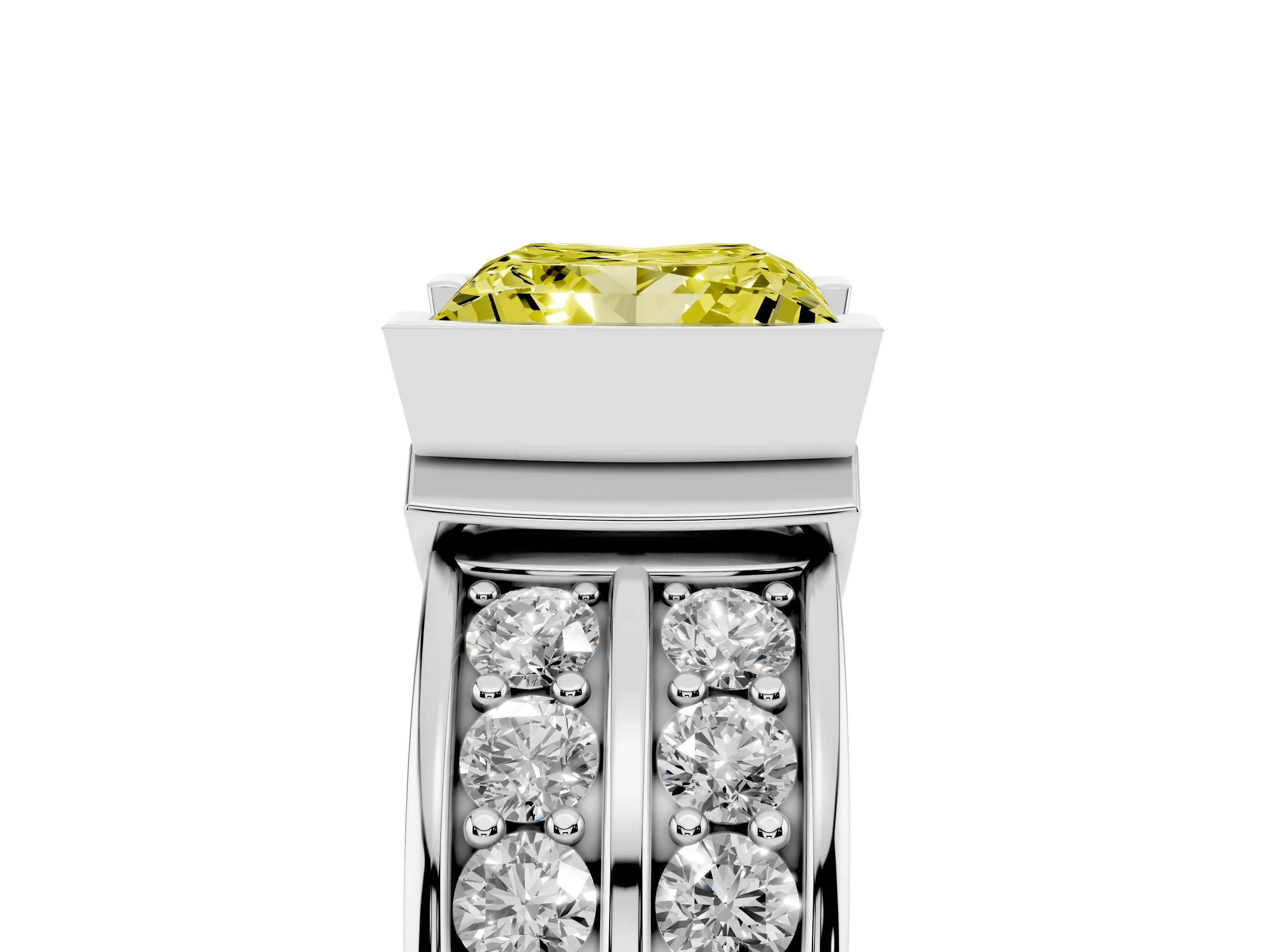 Fancy Yellow Princess Cut Diamond Wide Channel Set Band Ring Set in White gold with Bezel Setting