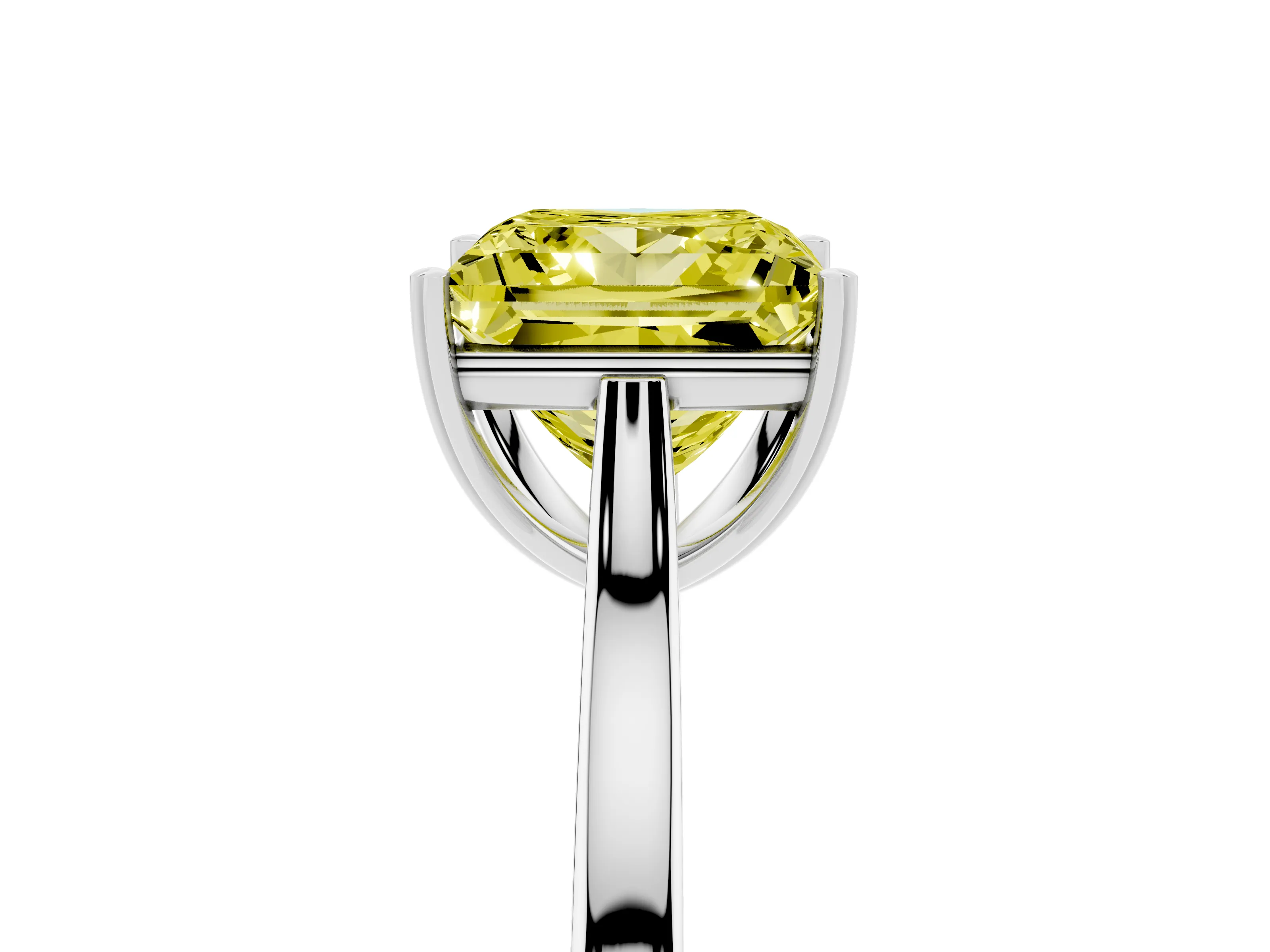 Fancy Yellow Princess Cut Diamond Solitaire Heart Prong Engagement Ring Set in White gold with Tapered Band