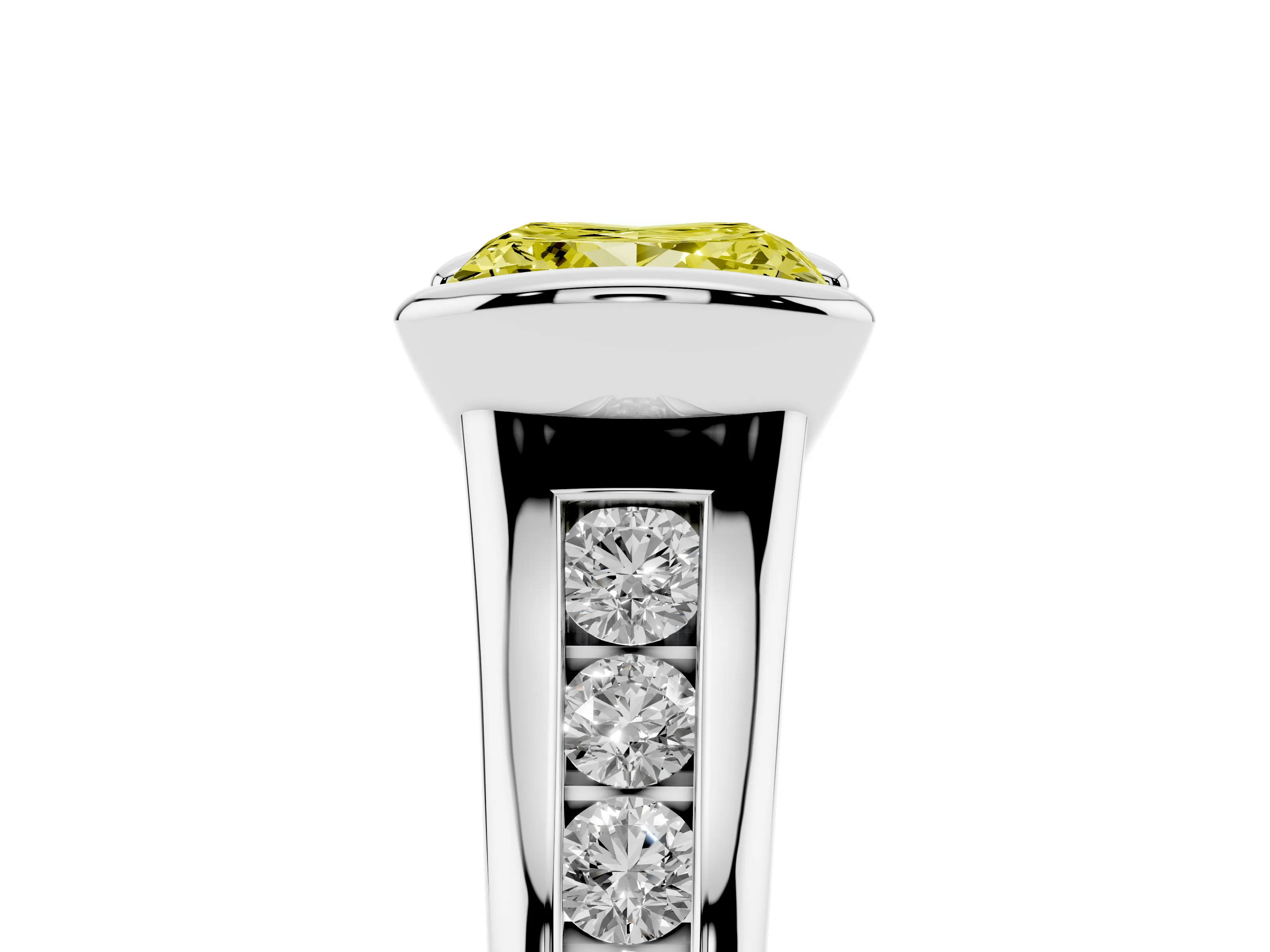 Fancy Yellow Princess Cut Diamond Bezel-Set Solitaire Ring Set in Silver with Channel-Set Band