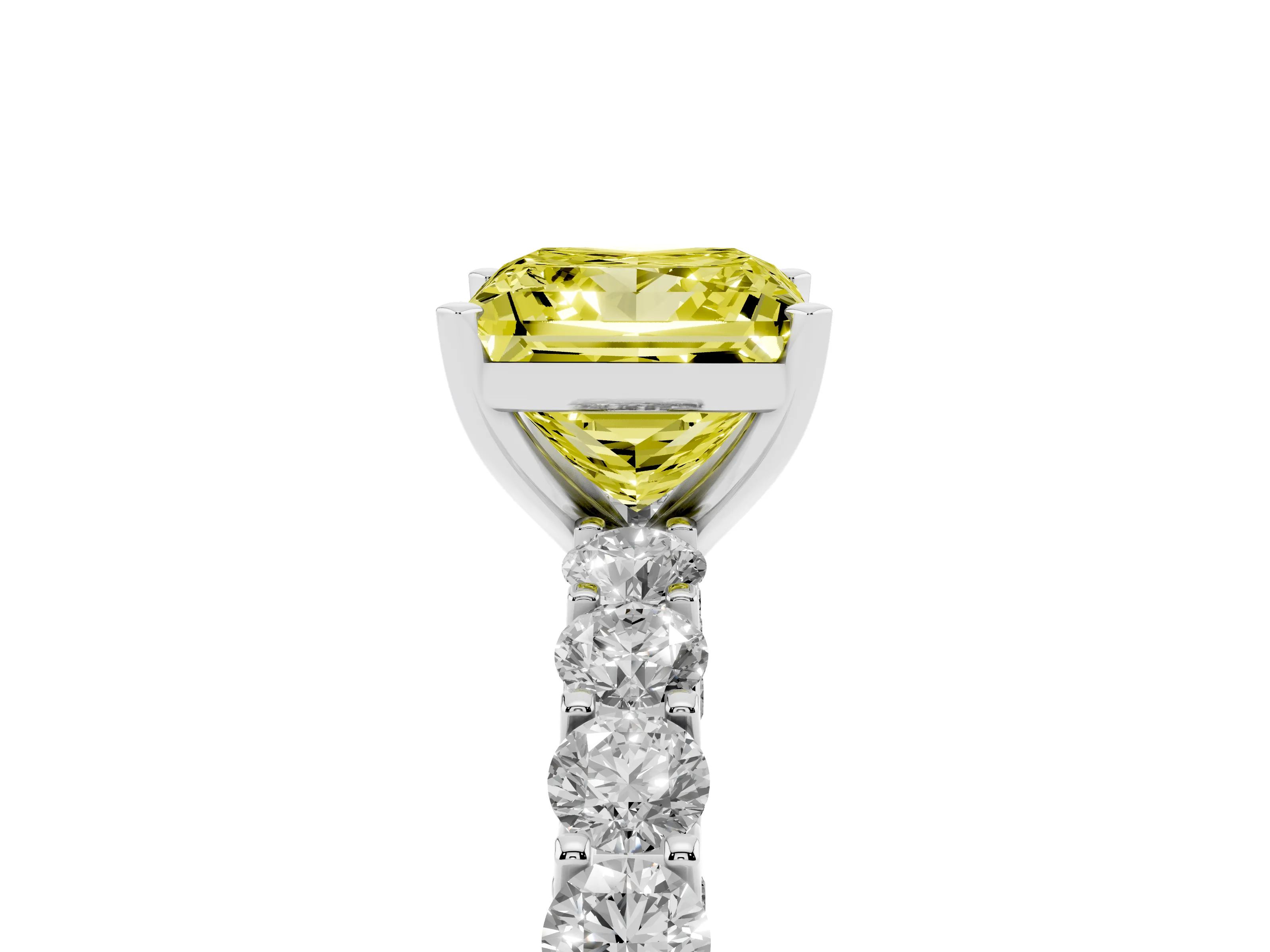 Fancy Yellow Princess Cut Diamond Solitaire Ring Set in Silver with Shared Prong Pavé Band