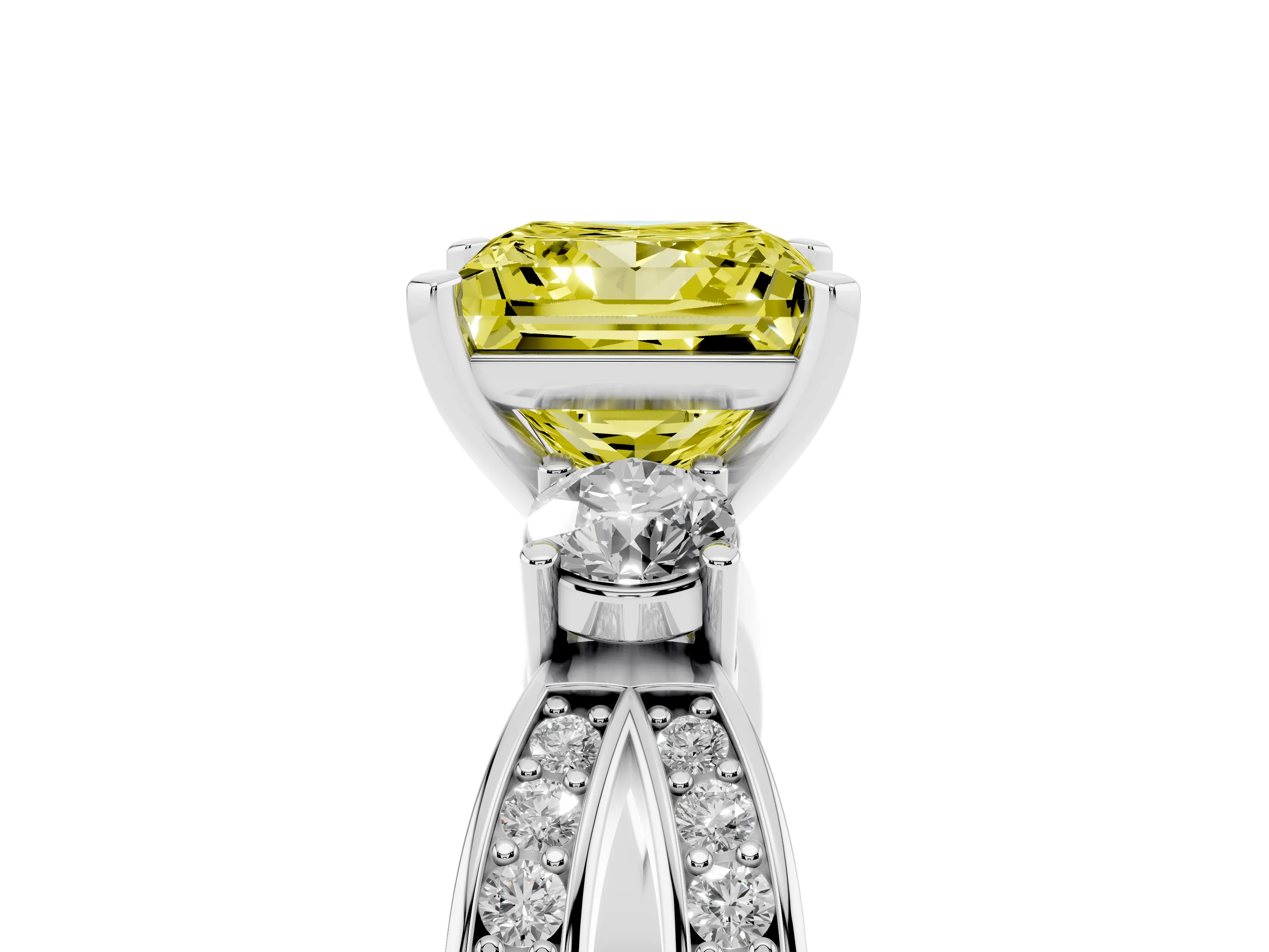 Fancy Yellow Three-Stone Princess Cut Diamond Twist Band Ring Set in Silver with Pavé Accents and Prong Setting