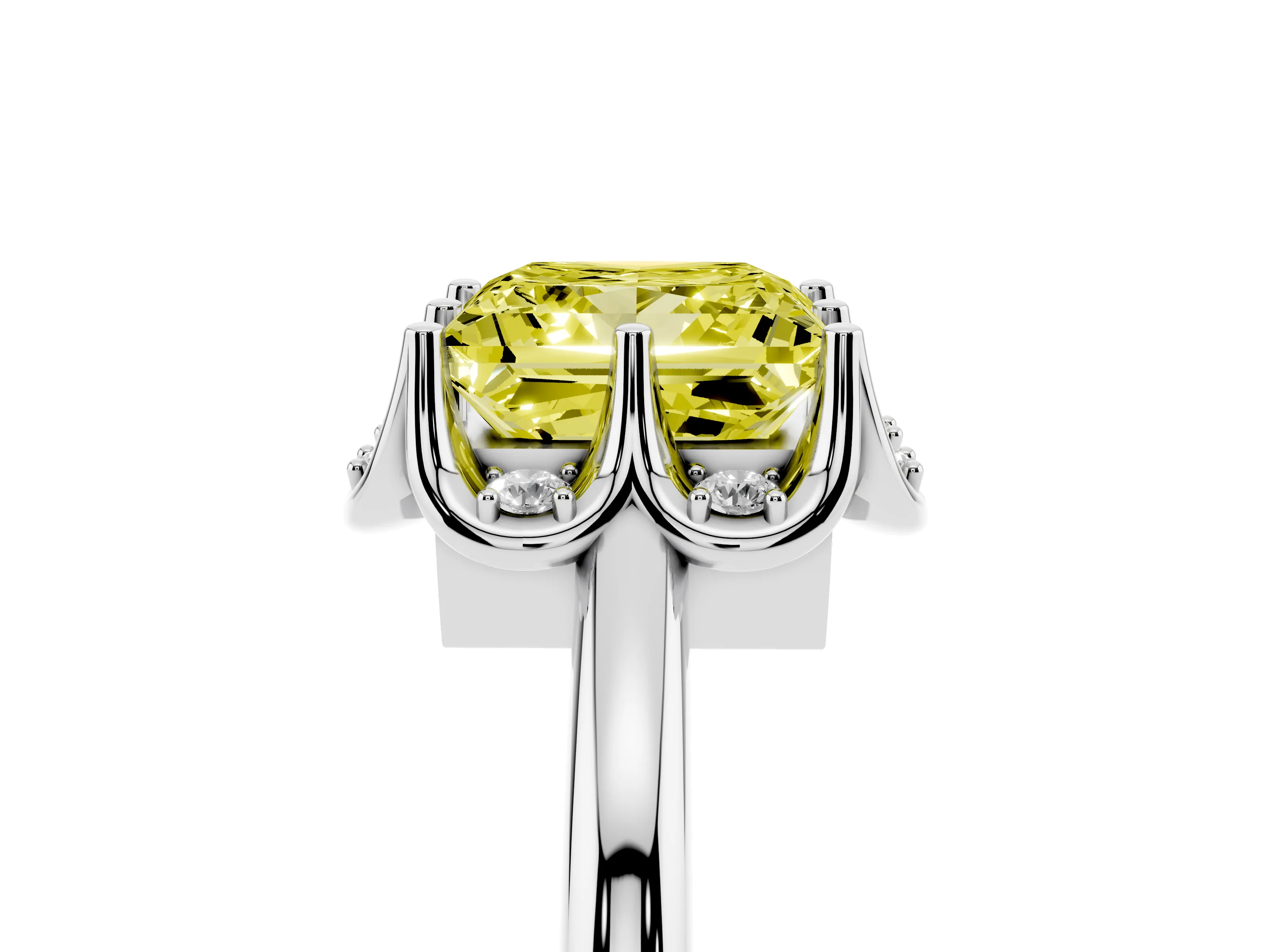 Fancy Yellow Princess Cut Diamond Round Cluster Halo Ring Set in Platinum with Solitaire Band and Prong Setting
