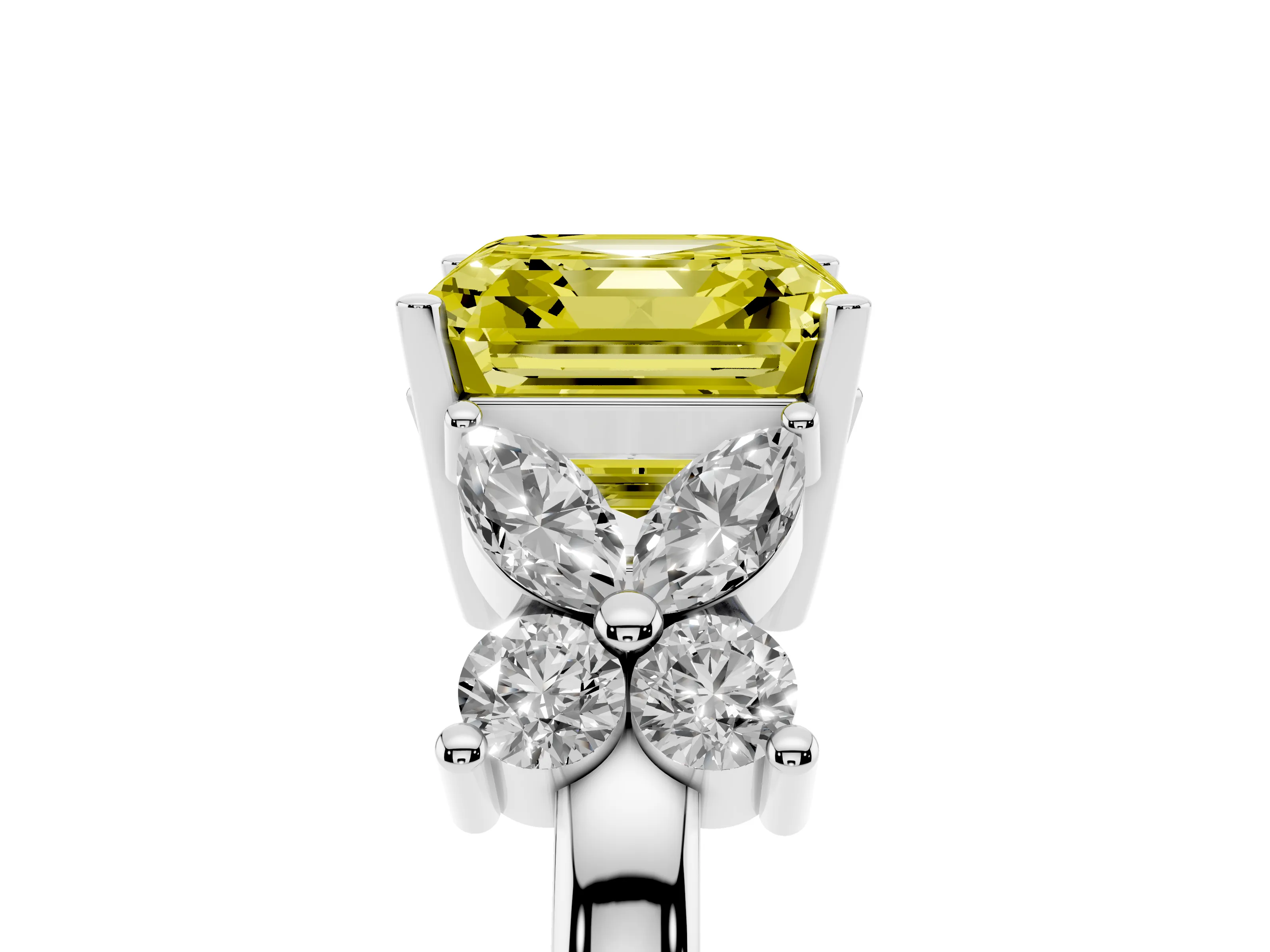 Fancy Yellow Princess Cut Diamond Floral Cluster Ring Set in Silver with Marquise Petals and Prong Setting