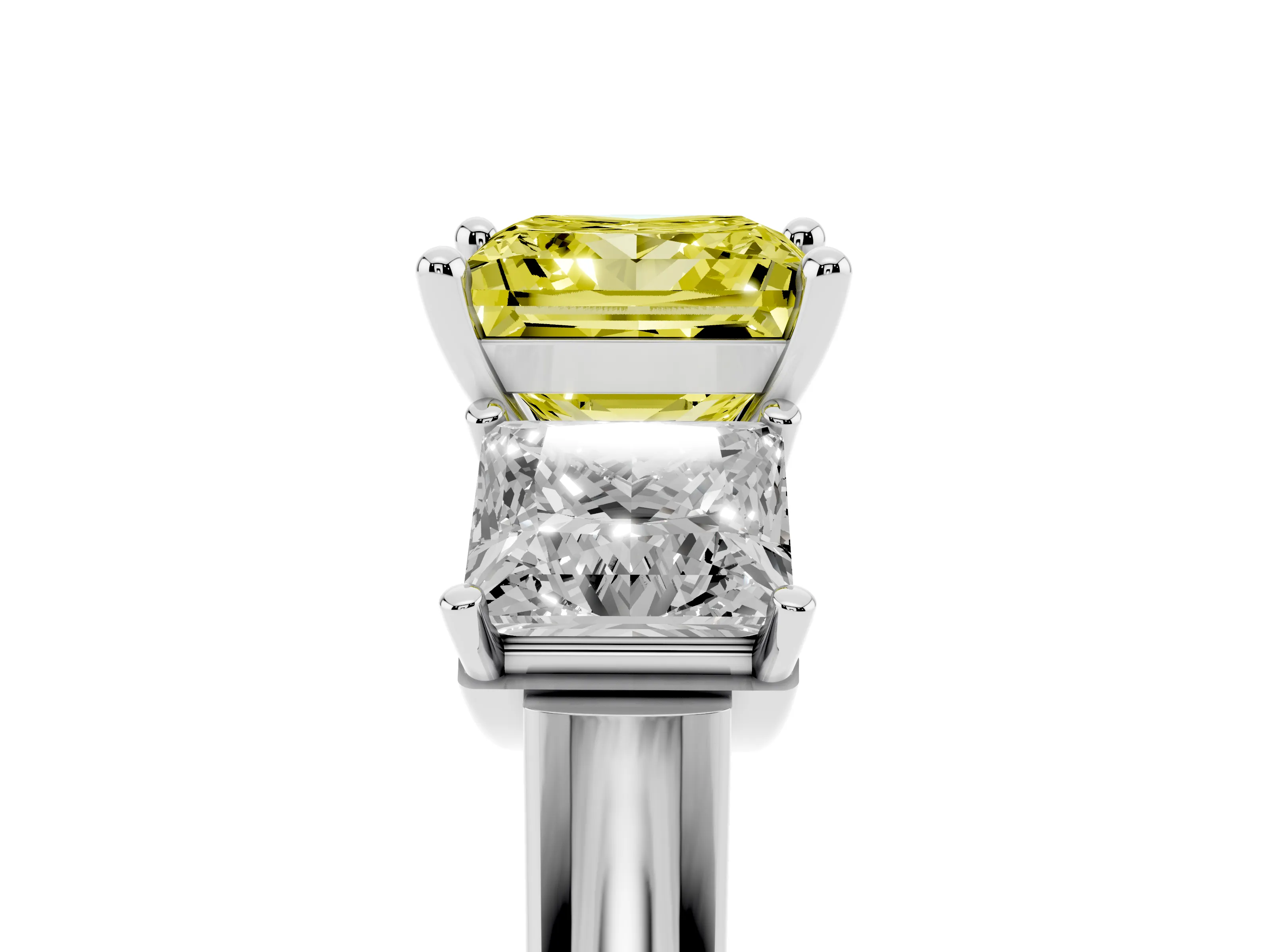 Fancy Yellow Princess Cut Diamond Three-Stone Trellis Ring Set in Silver with Comfort Fit Band