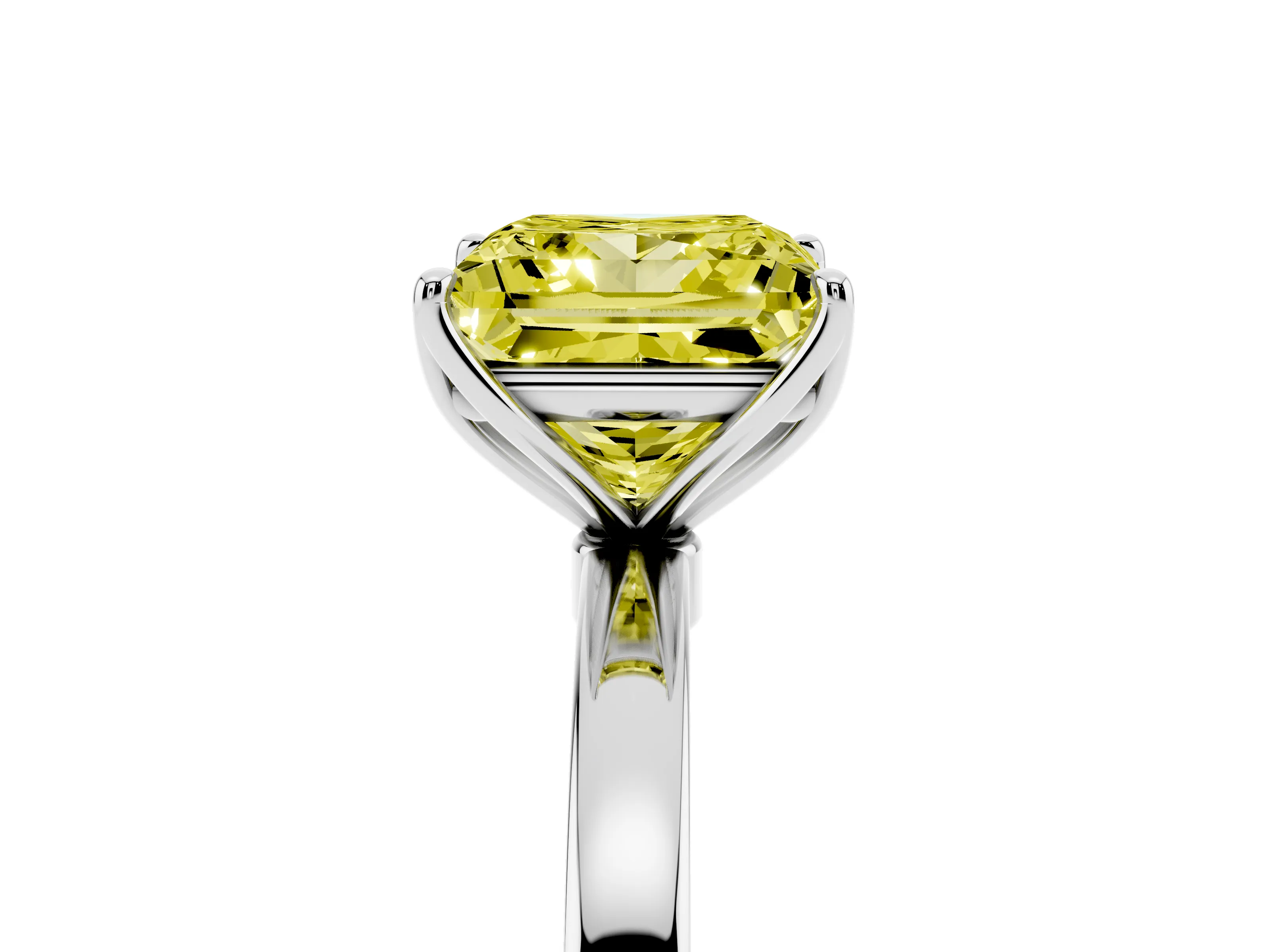Fancy Yellow Princess Cut Diamond Solitaire Ring Set in White gold with Prong Setting and Thin Polished Band