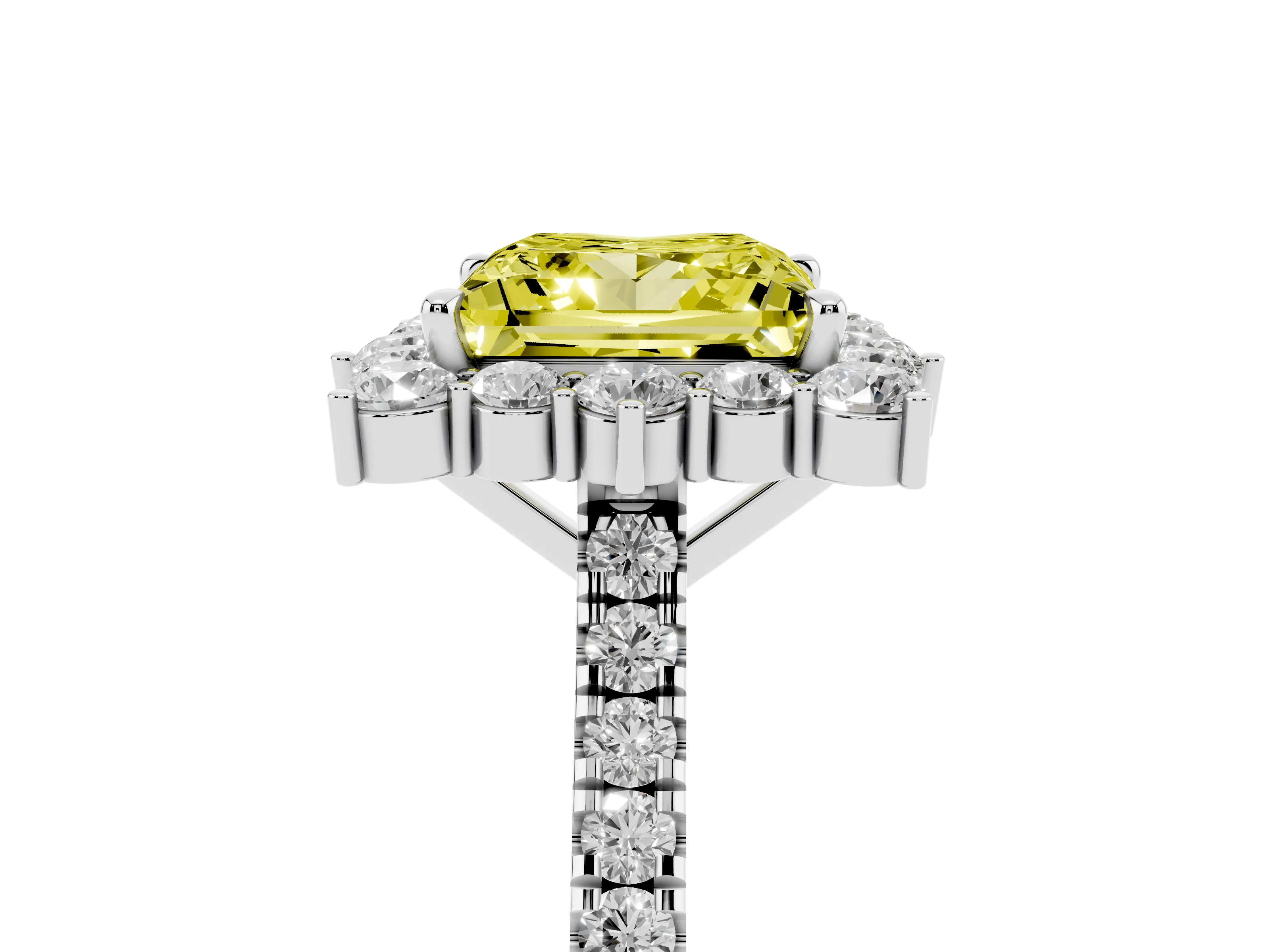 Fancy Yellow Princess Cut Diamond Halo Ring Set in Silver with Pavé Band and Prong Setting