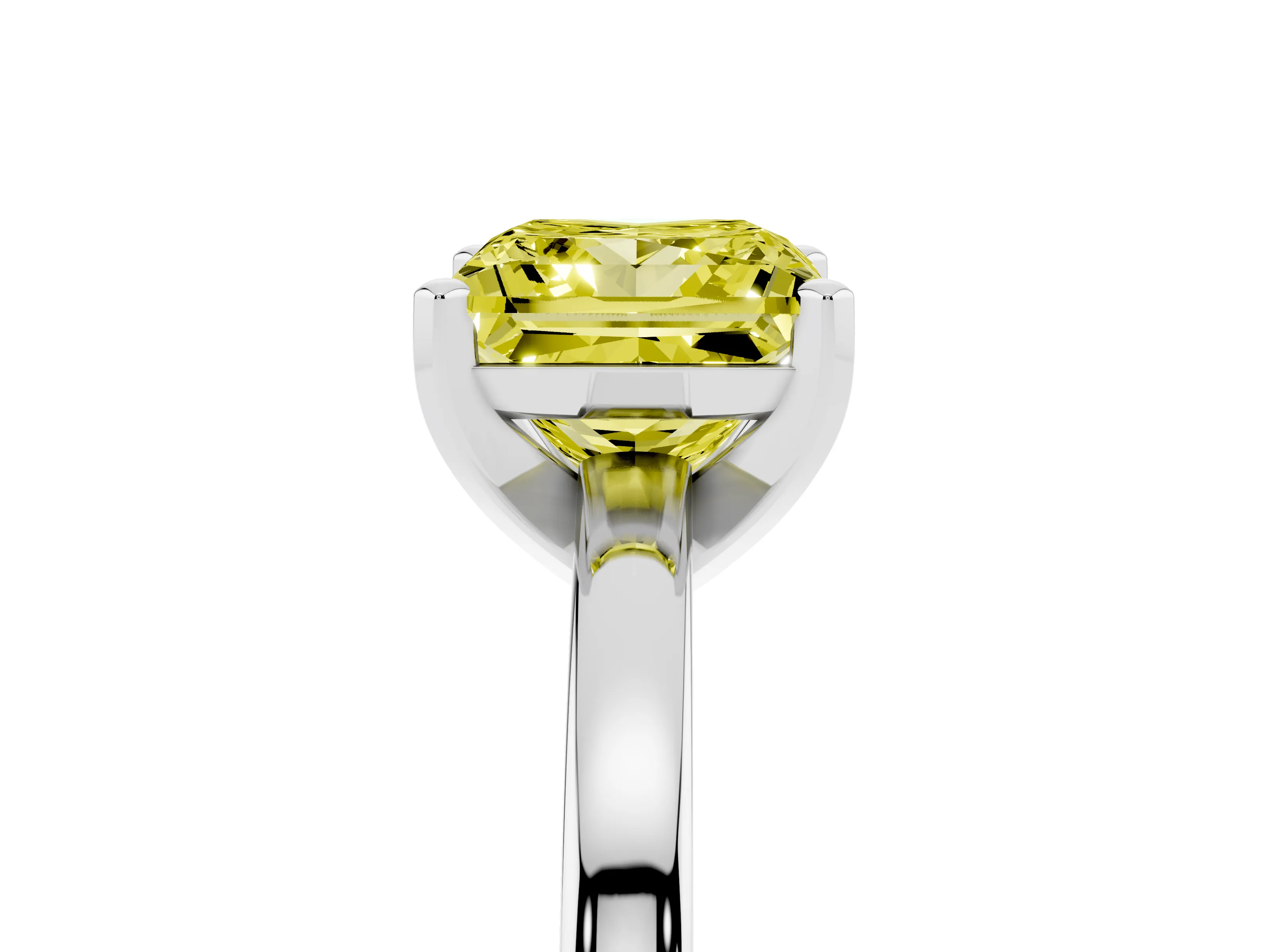 Fancy Yellow Princess Cut Diamond Solitaire Engagement Ring Set in White gold with Prong Setting on a Classic Band
