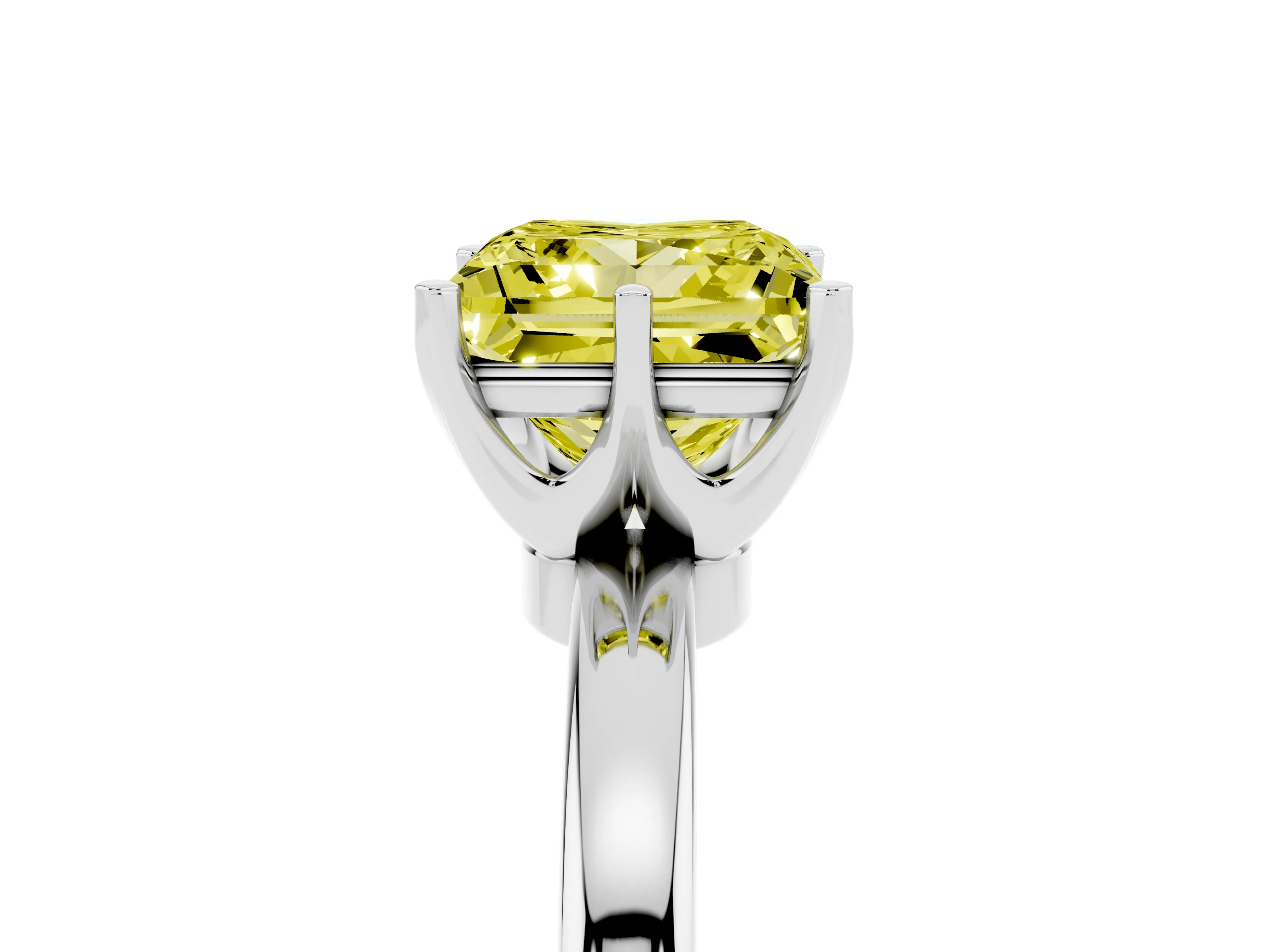 Fancy Yellow Princess Cut Diamond Solitaire Ring Set in White gold with Raised Prong Setting on a Classic Band