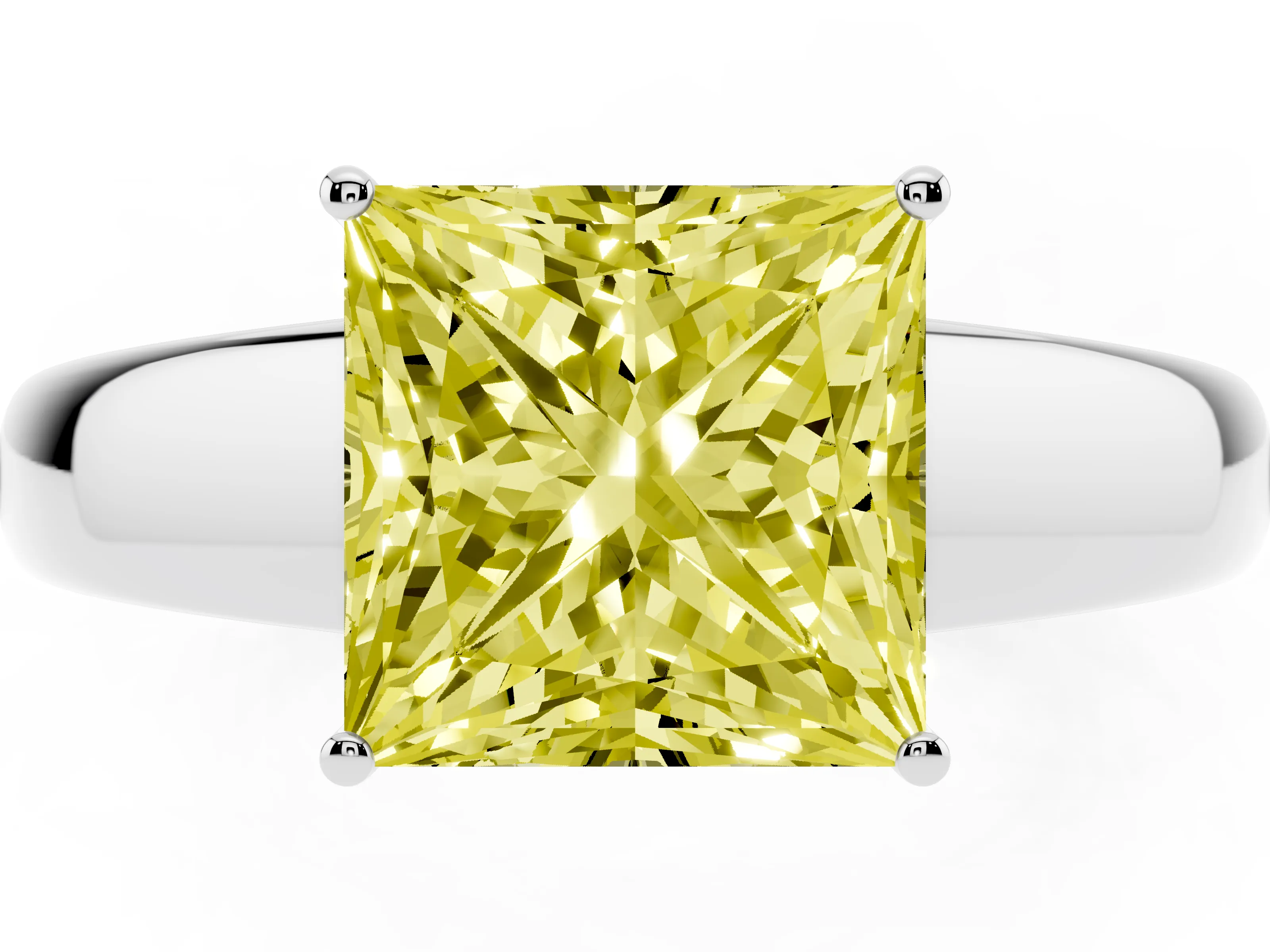 Fancy Yellow Princess Cut Diamond Solitaire Ring Set in Silver with Tapered Band and Prong Setting