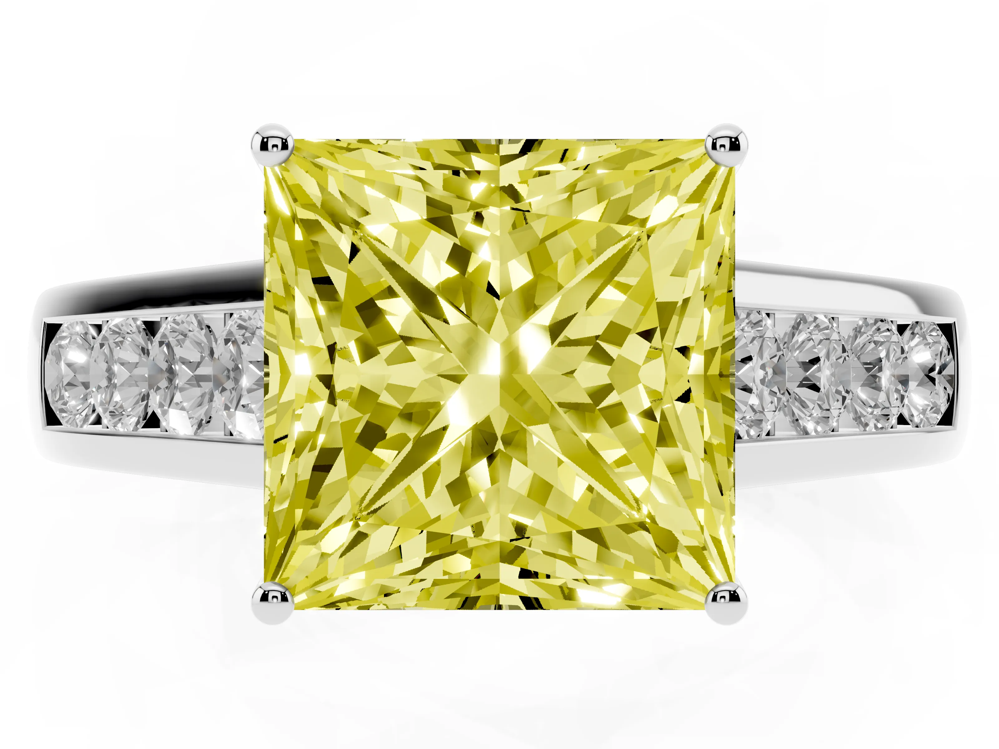 Fancy Yellow Princess Cut Diamond Solitaire Channel-Set Engagement Ring Set in Silver with Prong Setting